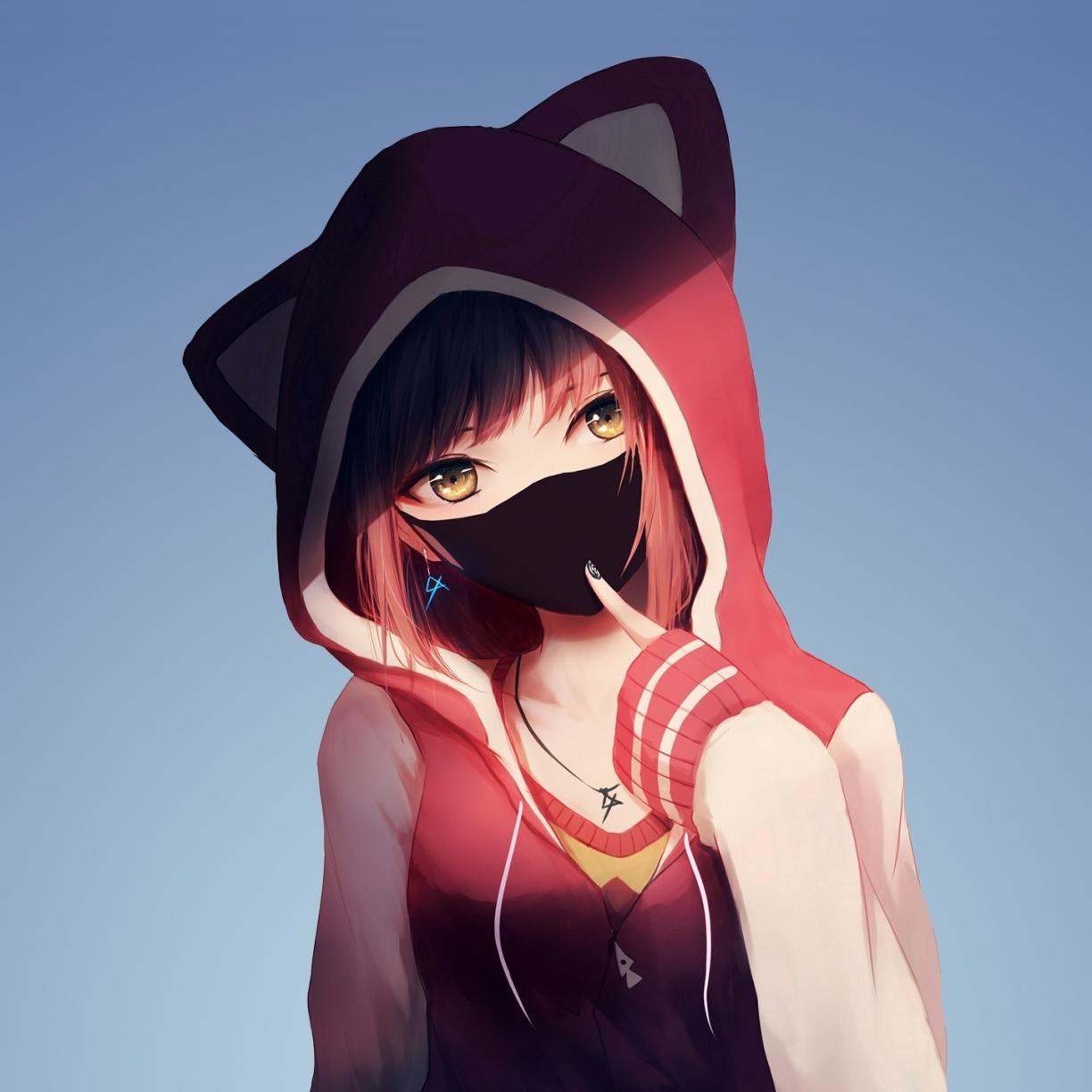1224x1224 cute anime girl in pikachu hoodie