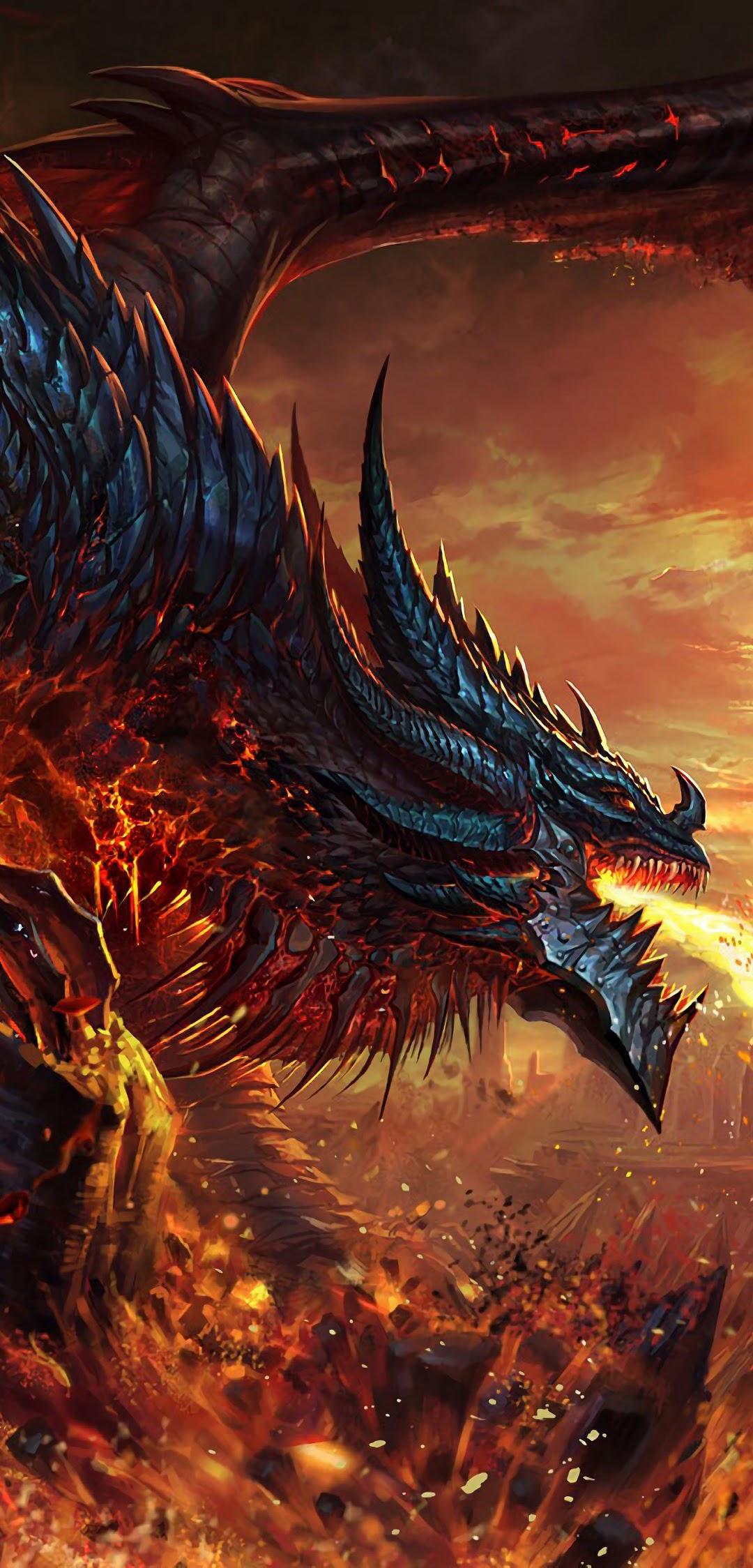 1080x2248 Dragon Fire Breath Fantasy 4K Wallpaper