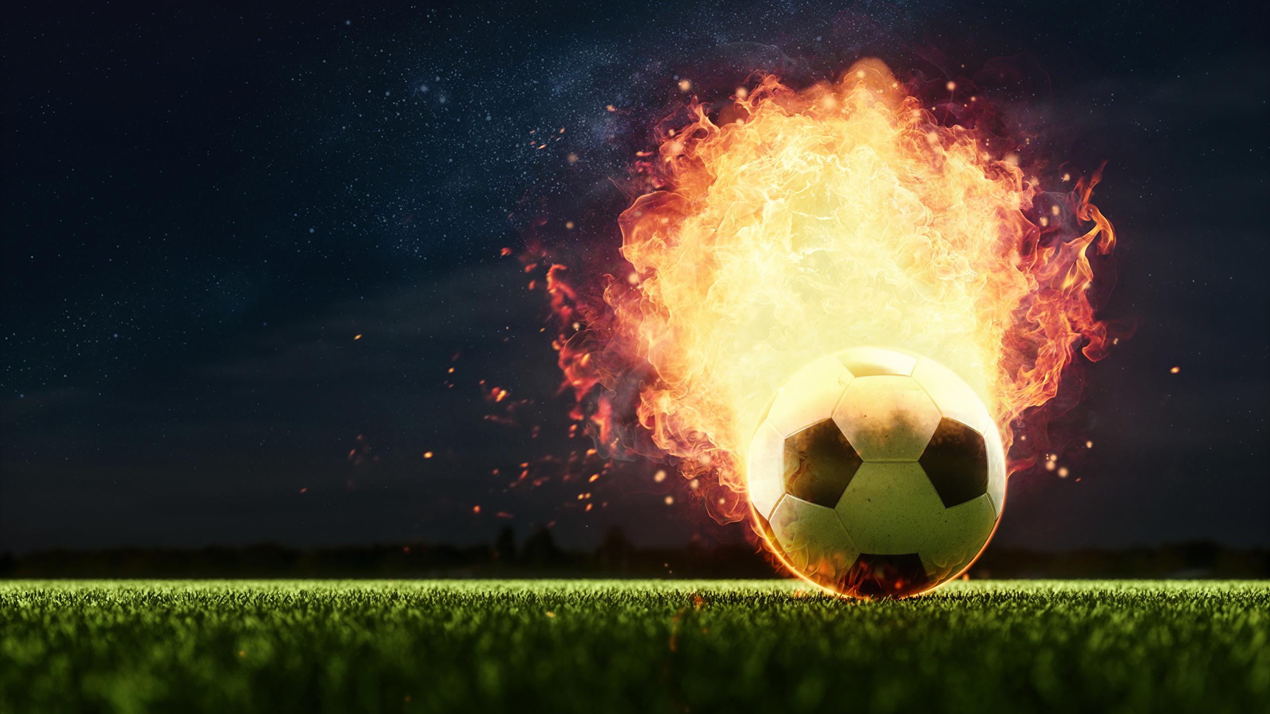 2560x1440 Desktop Wallpaper Sport Footbal flame Ball 2560x1440