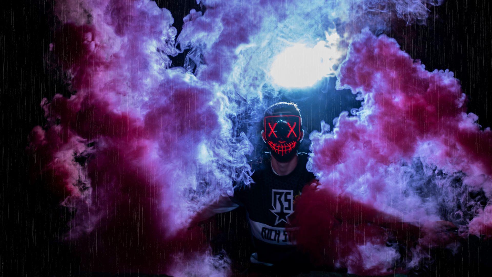 1920x1080 mask man wallpaper, purple, pink, graphic design, darkness, atmosphere