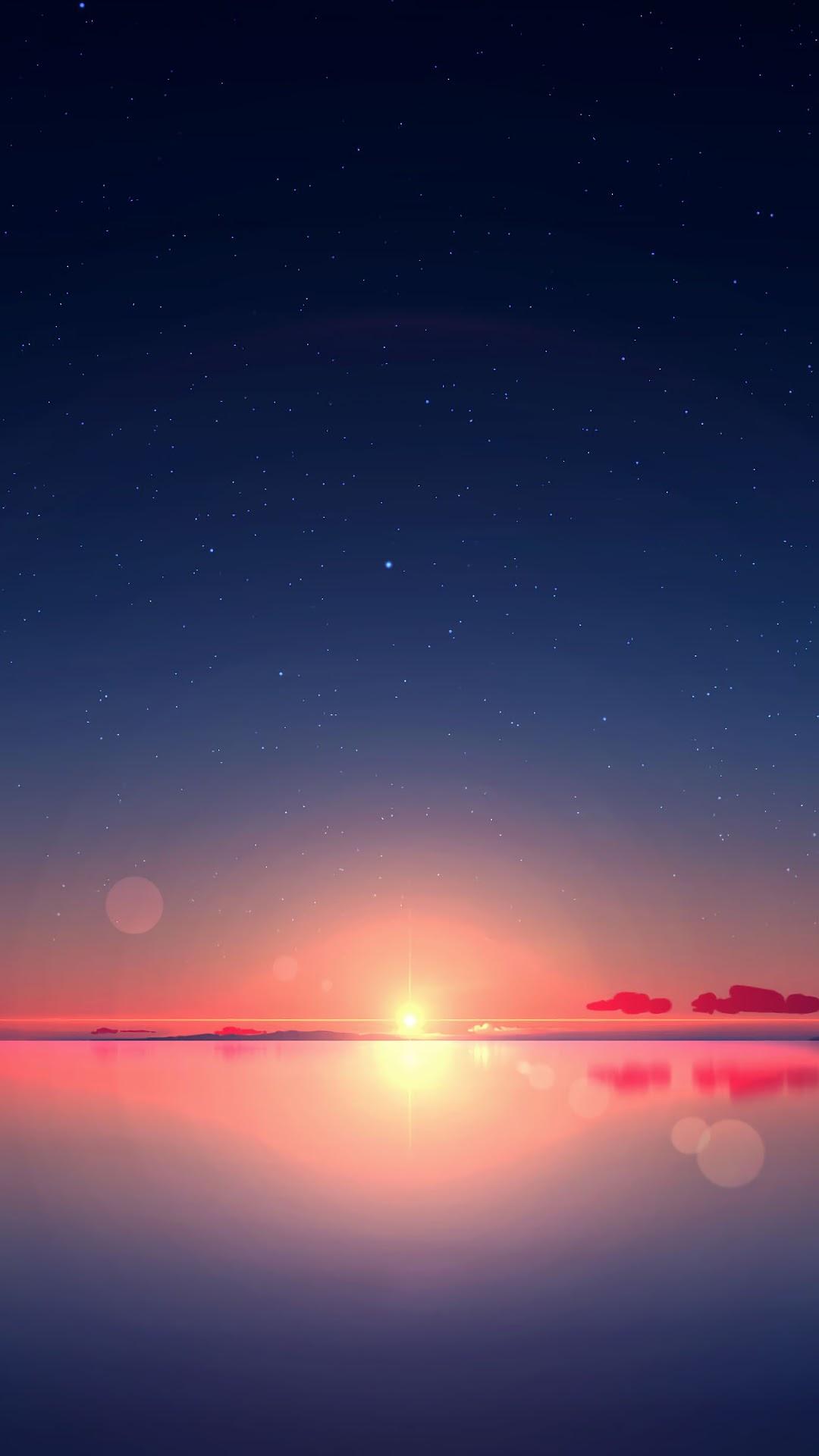 1080x1920 Sunrise, Sea, Anime, Horizon, Scenery, Sky, Stars phone HD Wallpaper, Image, Background, Photo and Picture. Mocah HD Wallpaper