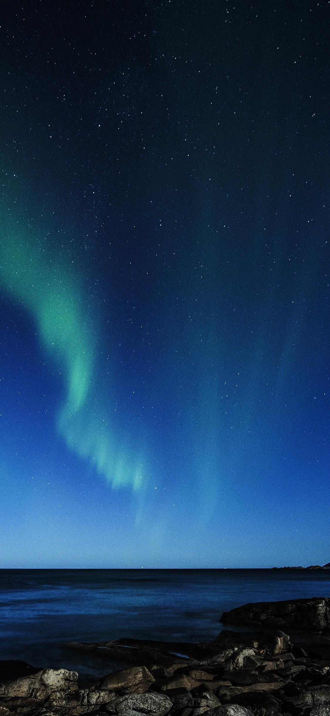 1125x2436 Aurora Night Sky Star Beautiful Space Sea Blue Wallpaper