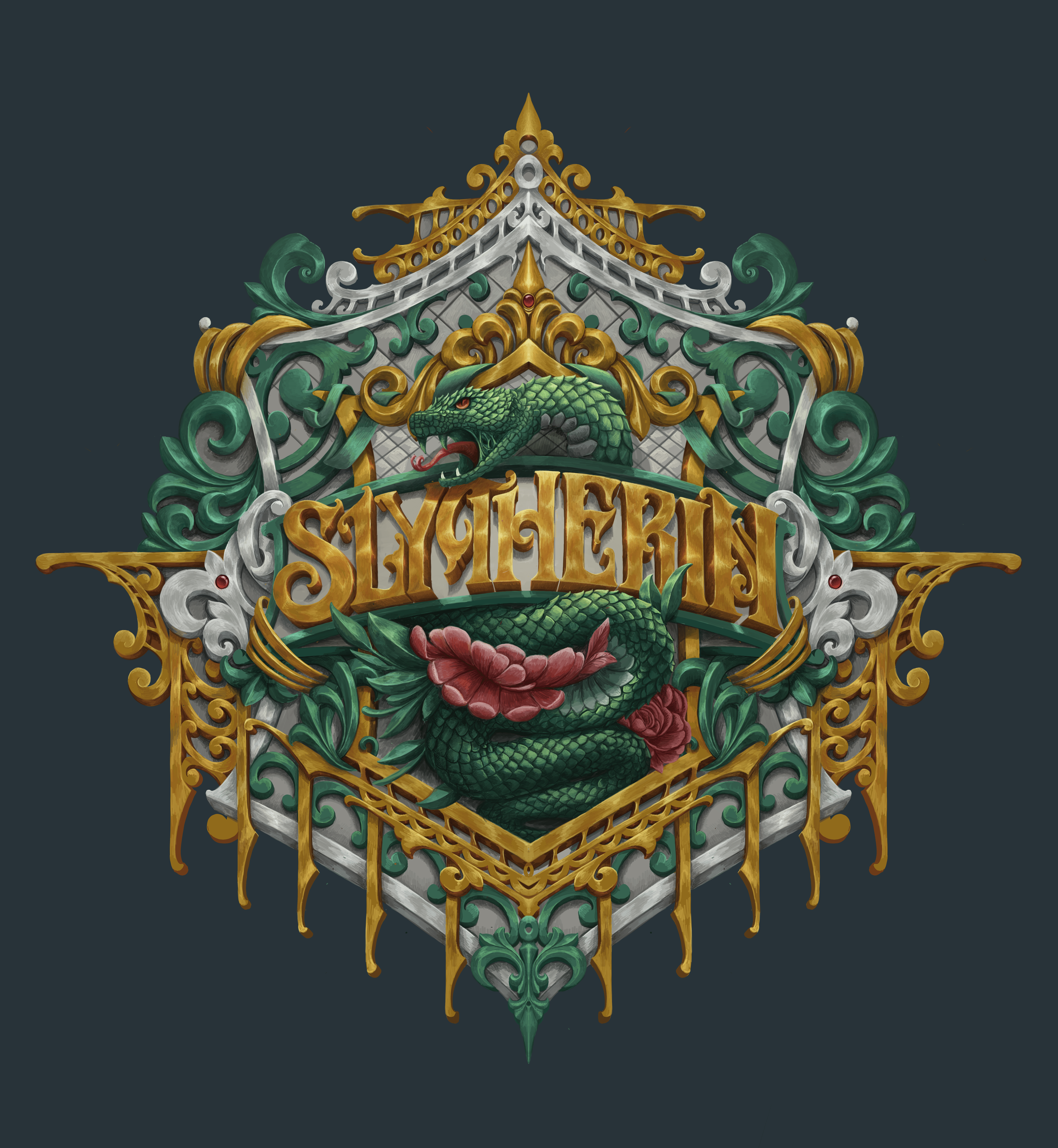 4797x5206 Part 1 The Slytherin Crest, this is one of my latest art project. All yo Slytherin, show me your hands!!!!: harrypotter