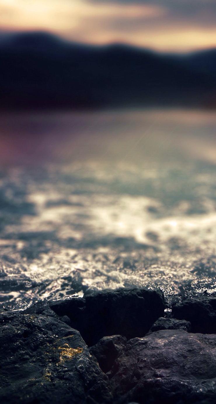 740x1384 Water Rocks Blur Free Download Wallpaper for Phone