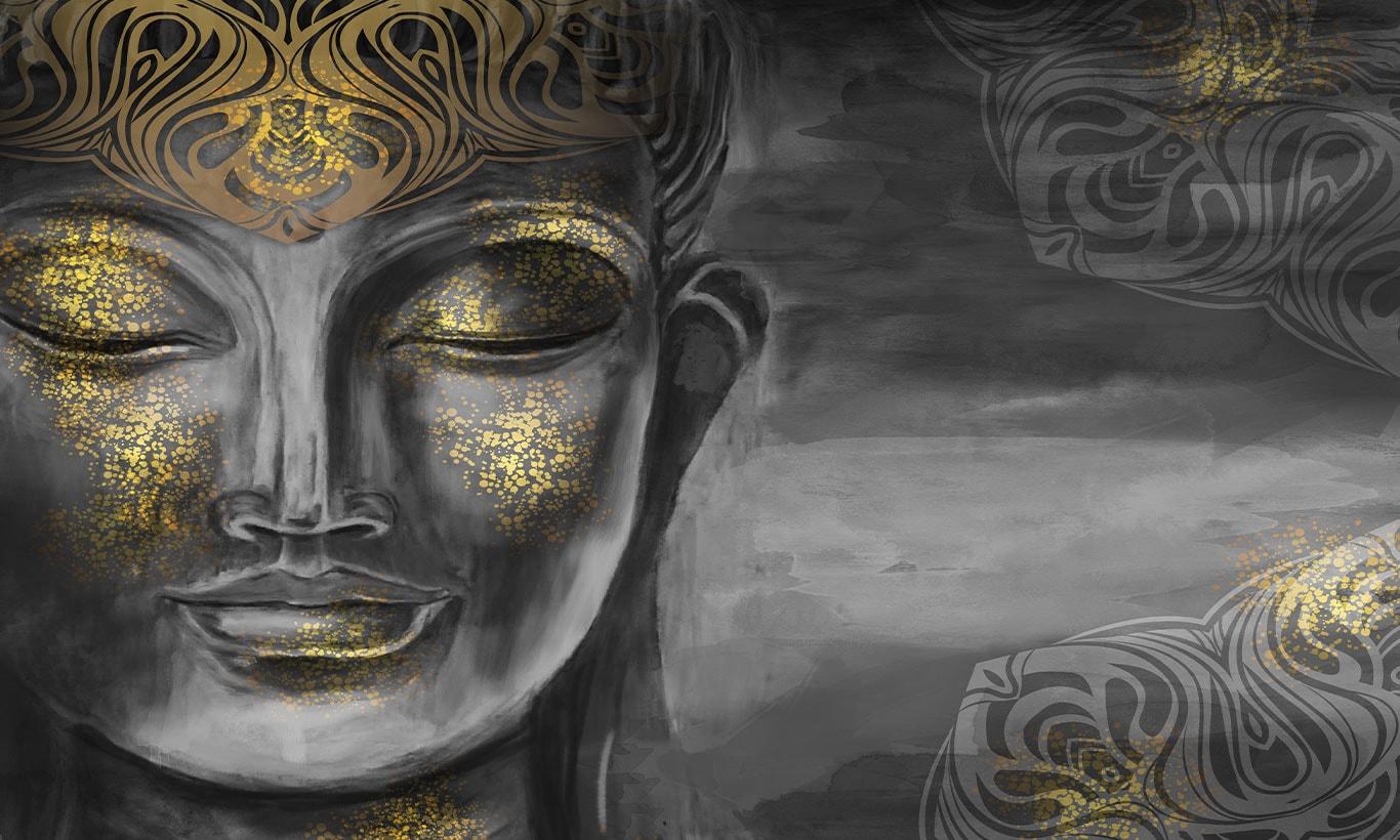 1366x820 Buddha Wallpaper Mural Black and White