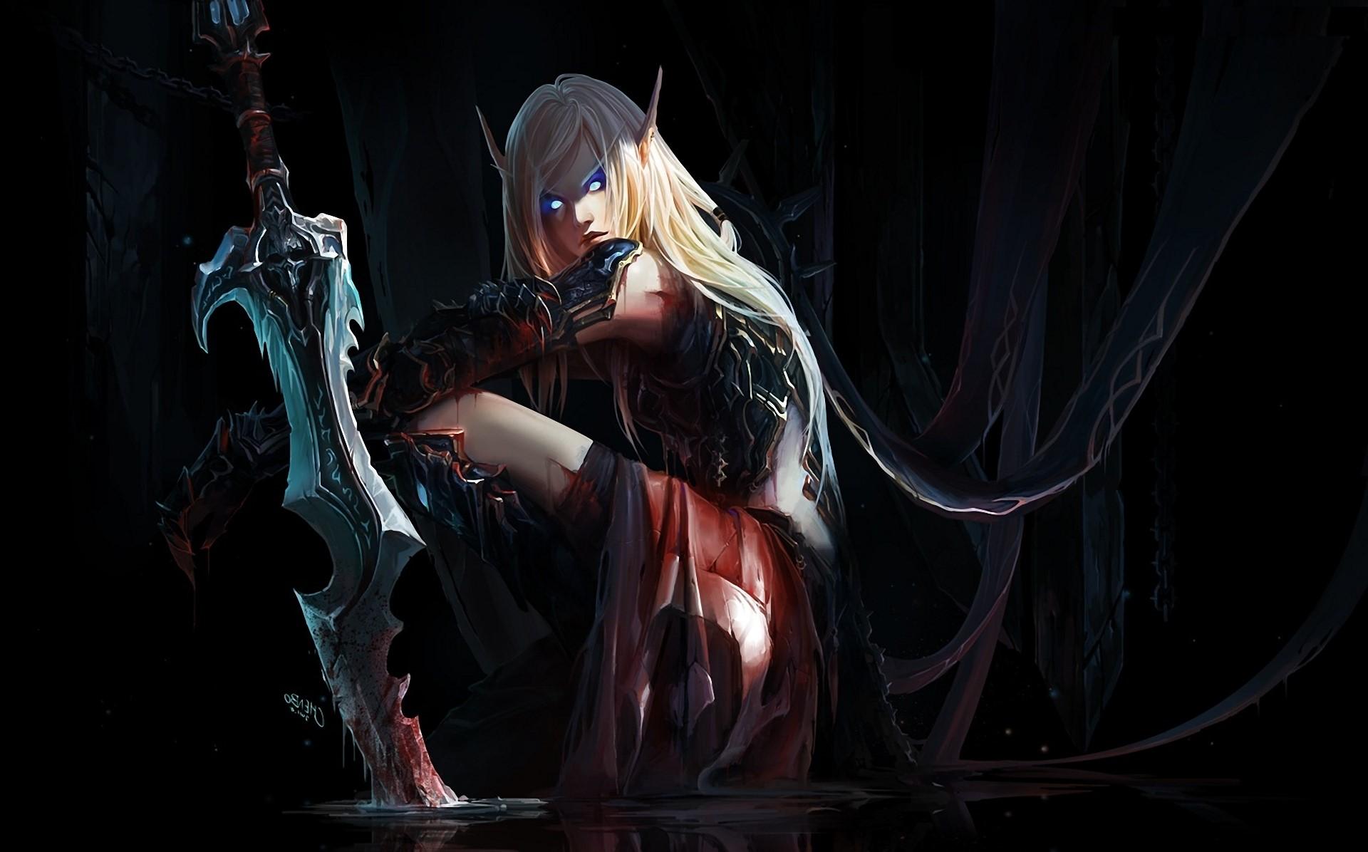 1920x1196 fantasy art world of warcraft death knights chenbo blood elf wallpaper