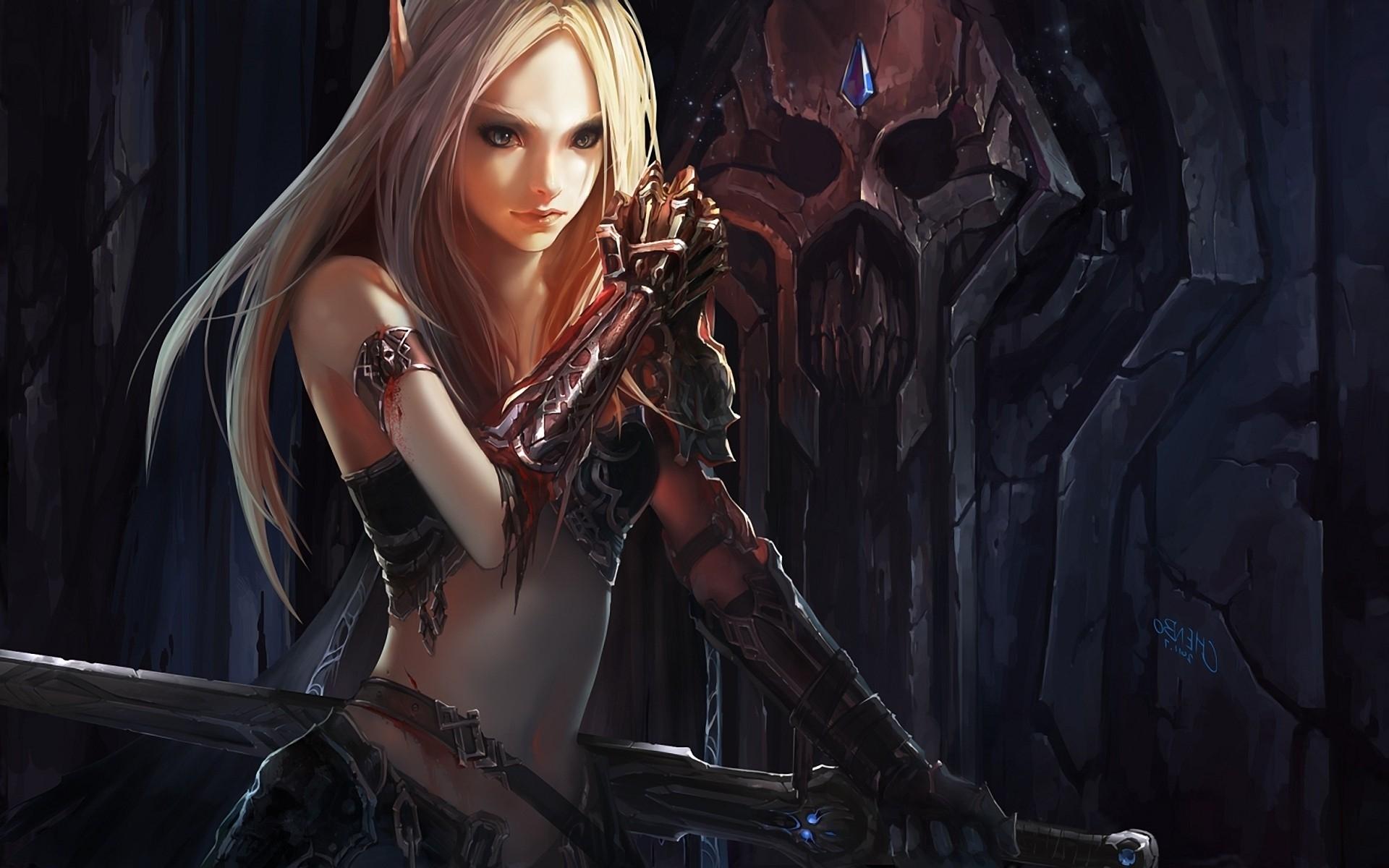 1920x1200 blondes world of warcraft blood elf elves artwork warriors death knight swords 1920x1200 wallpape High Quality Wallpaper, High Definition Wallpaper