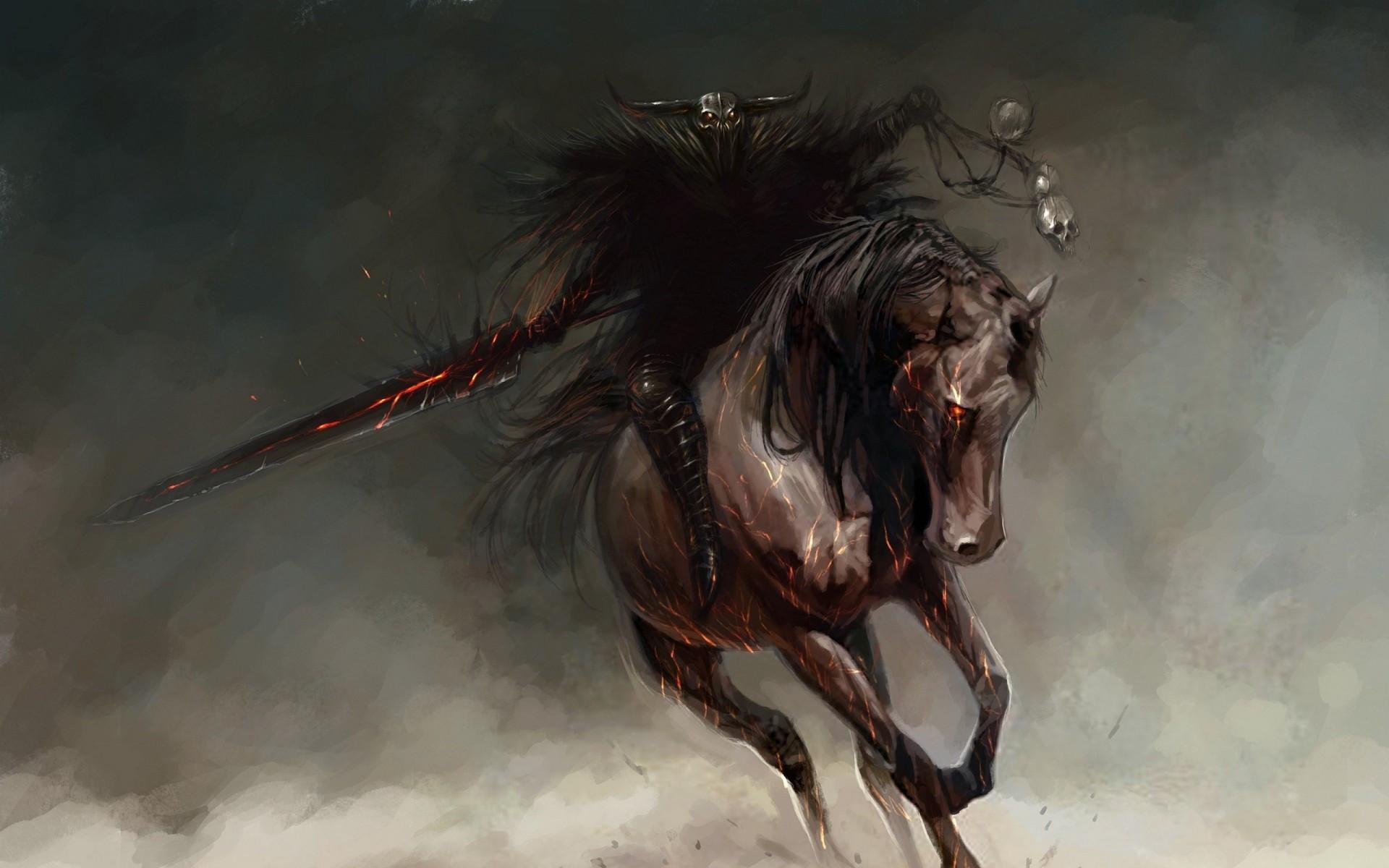 1920x1200 Download 1920x1200 Fantasy Monster, Demon, Sword, Horse, Artwork, The Rider Wallpaper for MacBook Pro 17 inch
