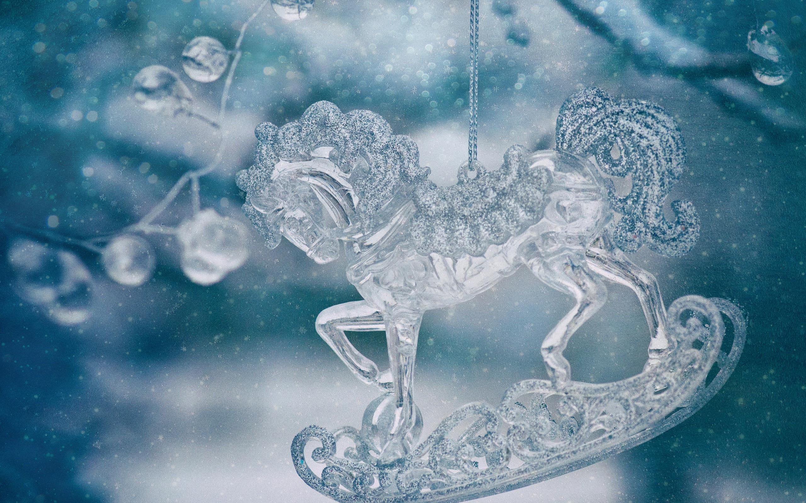 2560x1600 Download wallpaper Glass horse figurine, winter, ice horse figurine, beautiful figurines, New Year for desktop with resolution 2560x1600. High Quality HD picture wallpaper