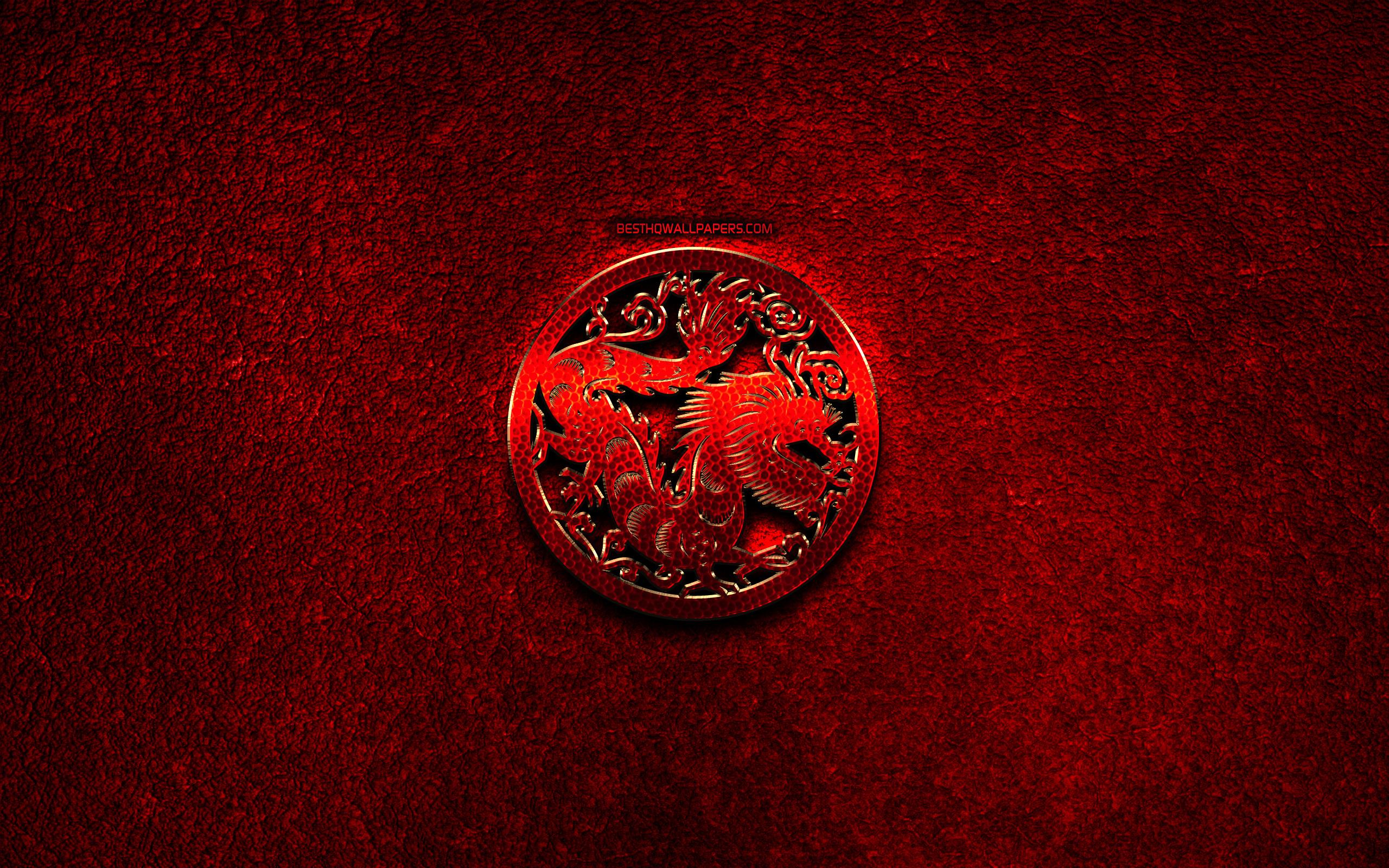 2560x1600 Download wallpaper Dragon, Chinese zodiac, red metal signs, creative, Chinese calendar, Dragon zodiac sign, red stone background, Chinese Zodiac Signs, Dragon zodiac for desktop with resolution 2560x1600. High Quality HD picture wallpaper