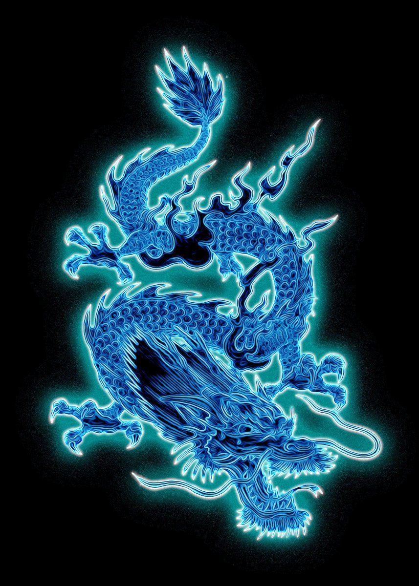 857x1200 Chinese Dragon' Poster by Lady Zhen. Displate. Neon wallpaper, Dragon wallpaper iphone, Blue wallpaper iphone