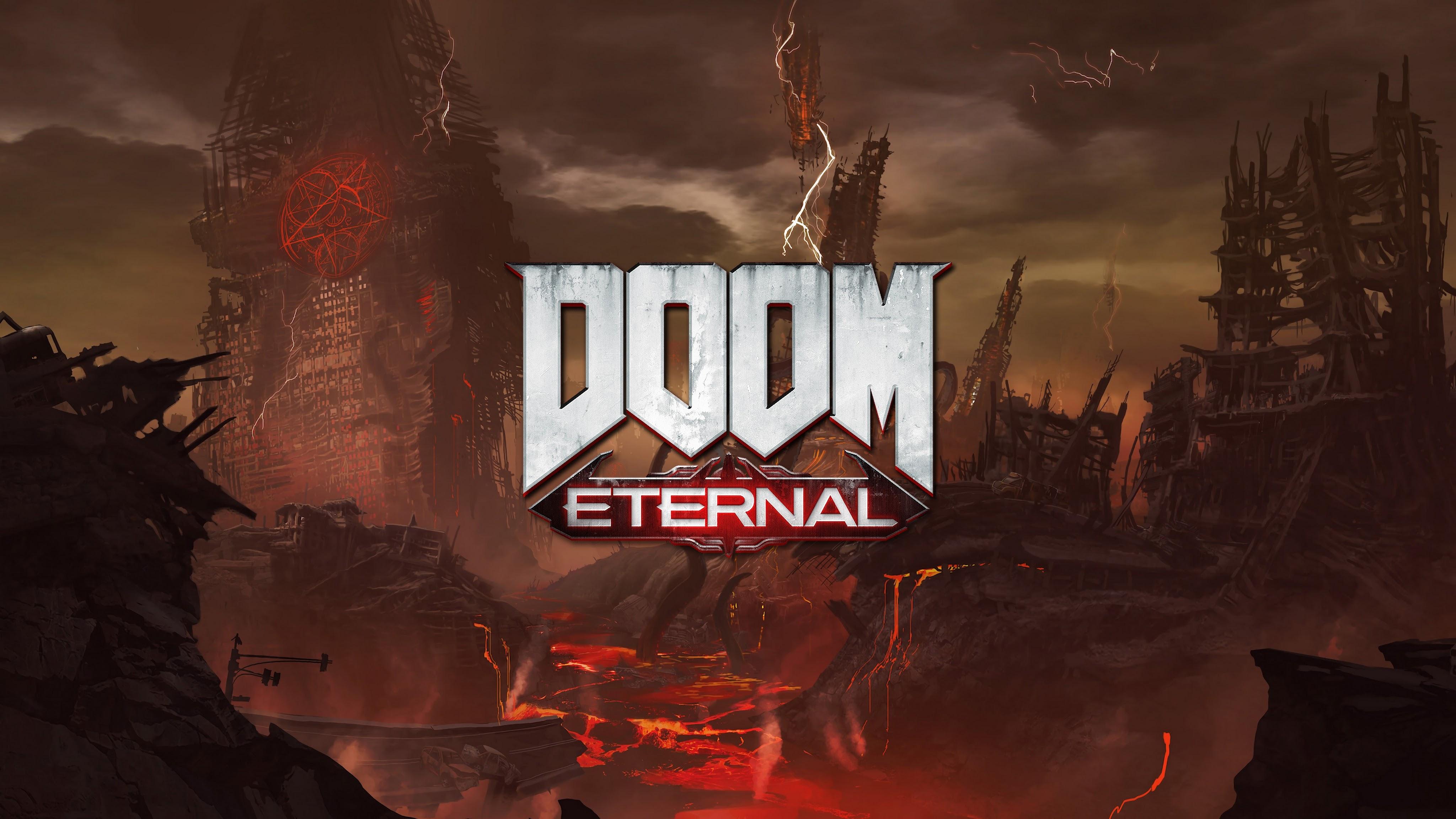 4096x2304 Doom Eternal Logo 4K Wallpaper