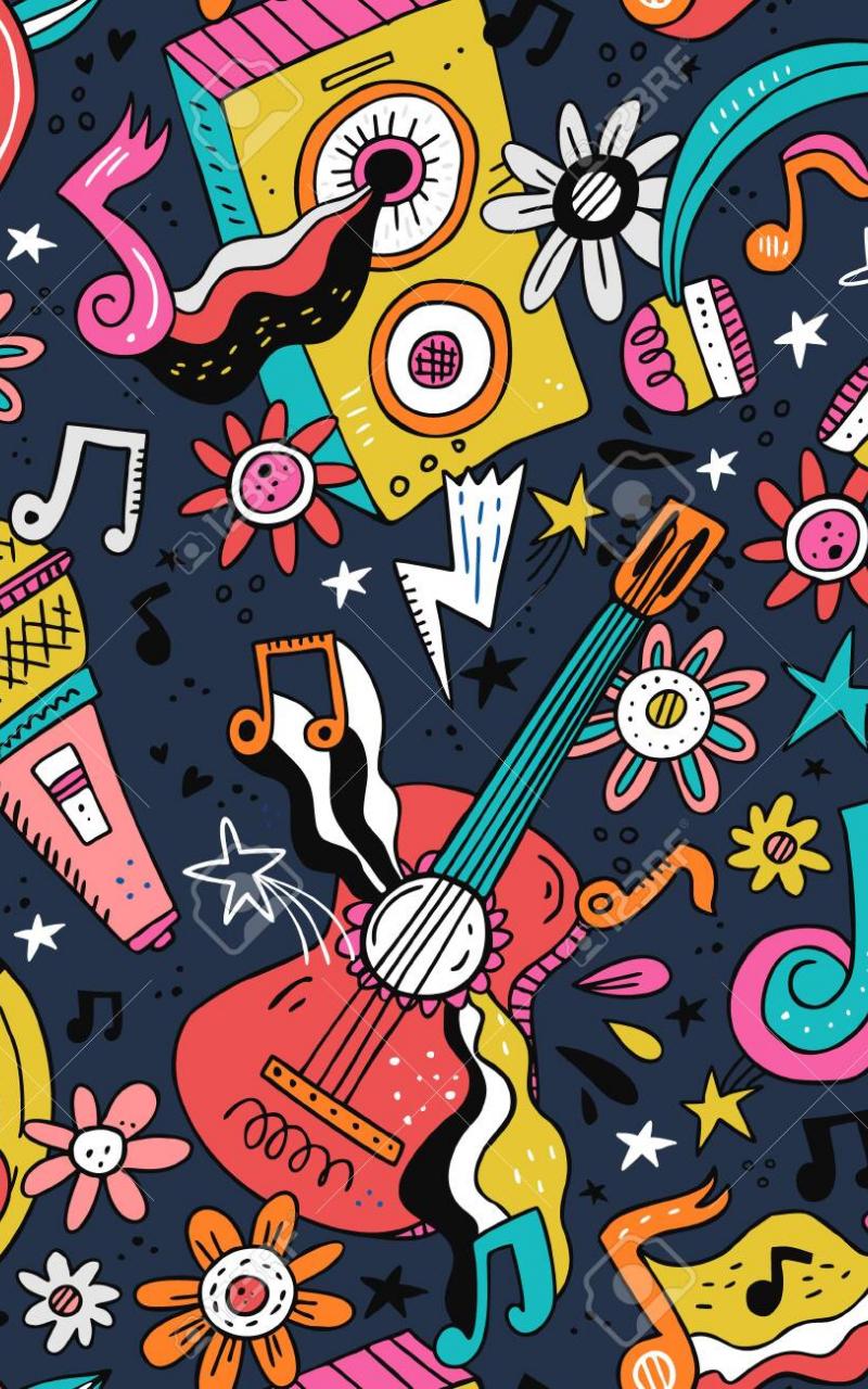 800x1280 Free download Rock N Roll Doodle Vector Seamless Pattern Hippie Music Cartoon [1300x1300] for your Desktop, Mobile & Tablet. Explore Live Music Wallpaper Vintage. Live Music Wallpaper Vintage, Live