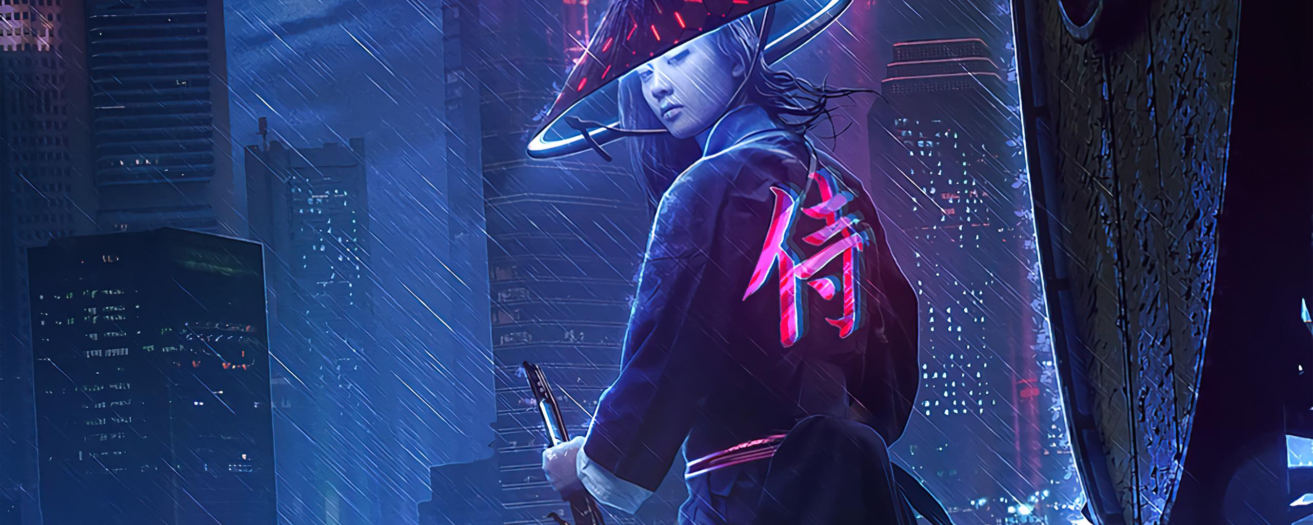 2560x1024 Neon Samurai Girl 4k 2560x1024 Resolution HD 4k Wallpaper, Image, Background, Photo and Picture