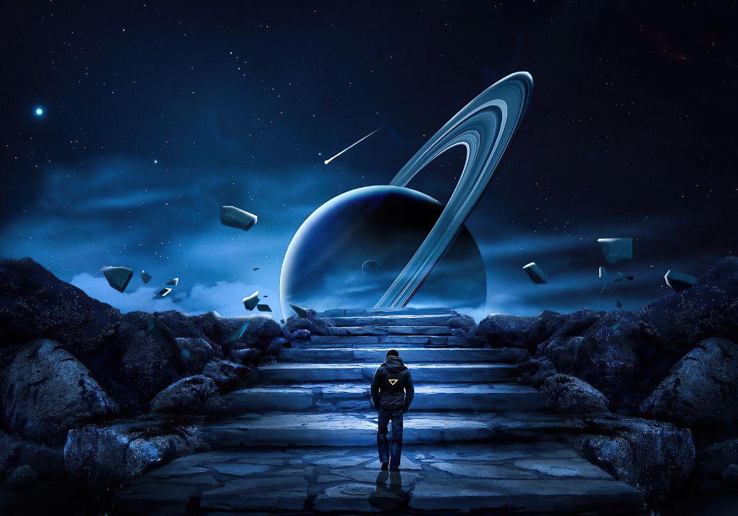 1073x750 Wallpaper Astronaut on Saturn, Atmosphere, World, Art, Astronomical Object, Background Free Image