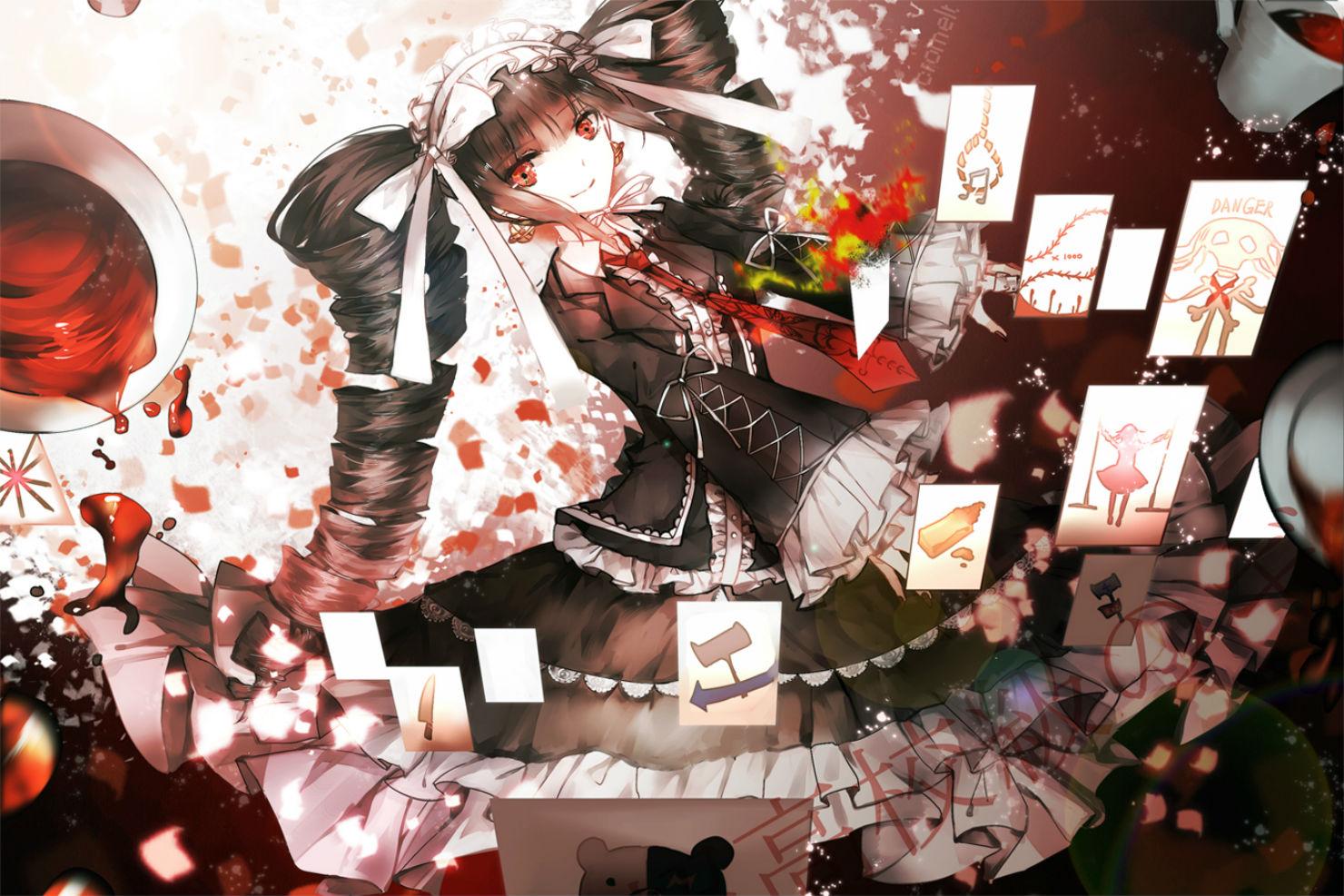 1480x987 dangan ronpa, Black, Hair, Celestia, Rudenberk, Chipakano, Dangan ronpa, Dress, Goth loli, Lolita, Fashion, Red, Eyes Wallpaper HD / Desktop and Mobile Background