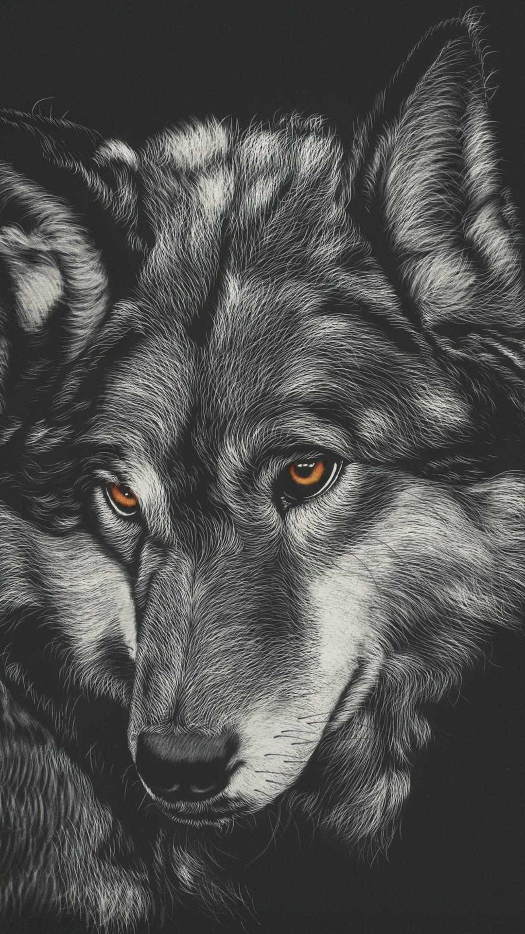 1080x1920 1080x1920 wolf, painting, animals, hd, monochrome, black and white for iPhone 8 wallpaper