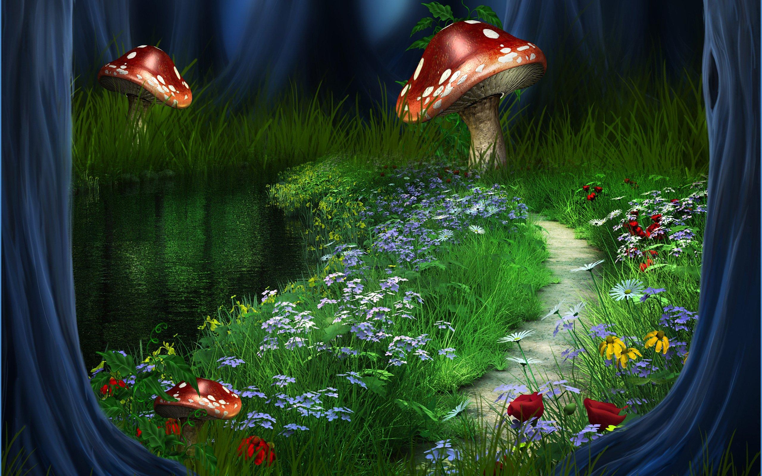 2560x1600 3D, River, Forest, Landscape, Nature, Path, Flowers Wallpaper HD / Desktop and Mobile Background