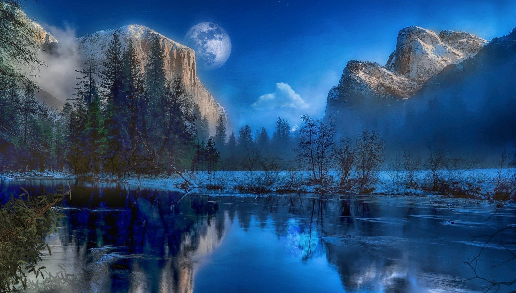 1998x1134 WallpaperD wallpaper. photo. picture. the moon, art, mountains, mountain river, Park
