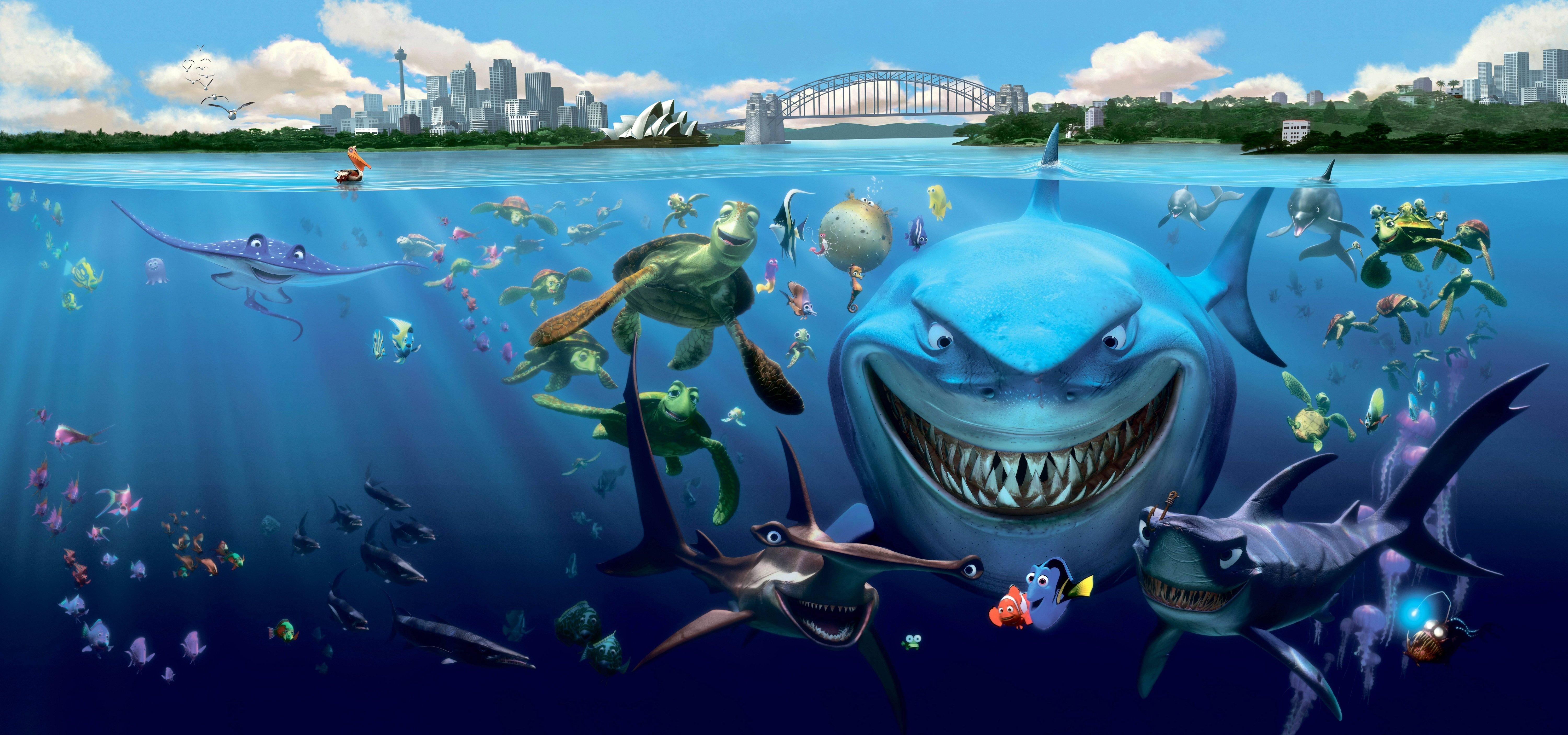 6000x2813 finding, Nemo, Animation, Underwater, Sea, Ocean, Tropical, Fish, Adventure, Family, Comedy, Drama, Disney, 1finding nemo, Shark, Turtle Wallpaper HD / Desktop and Mobile Background