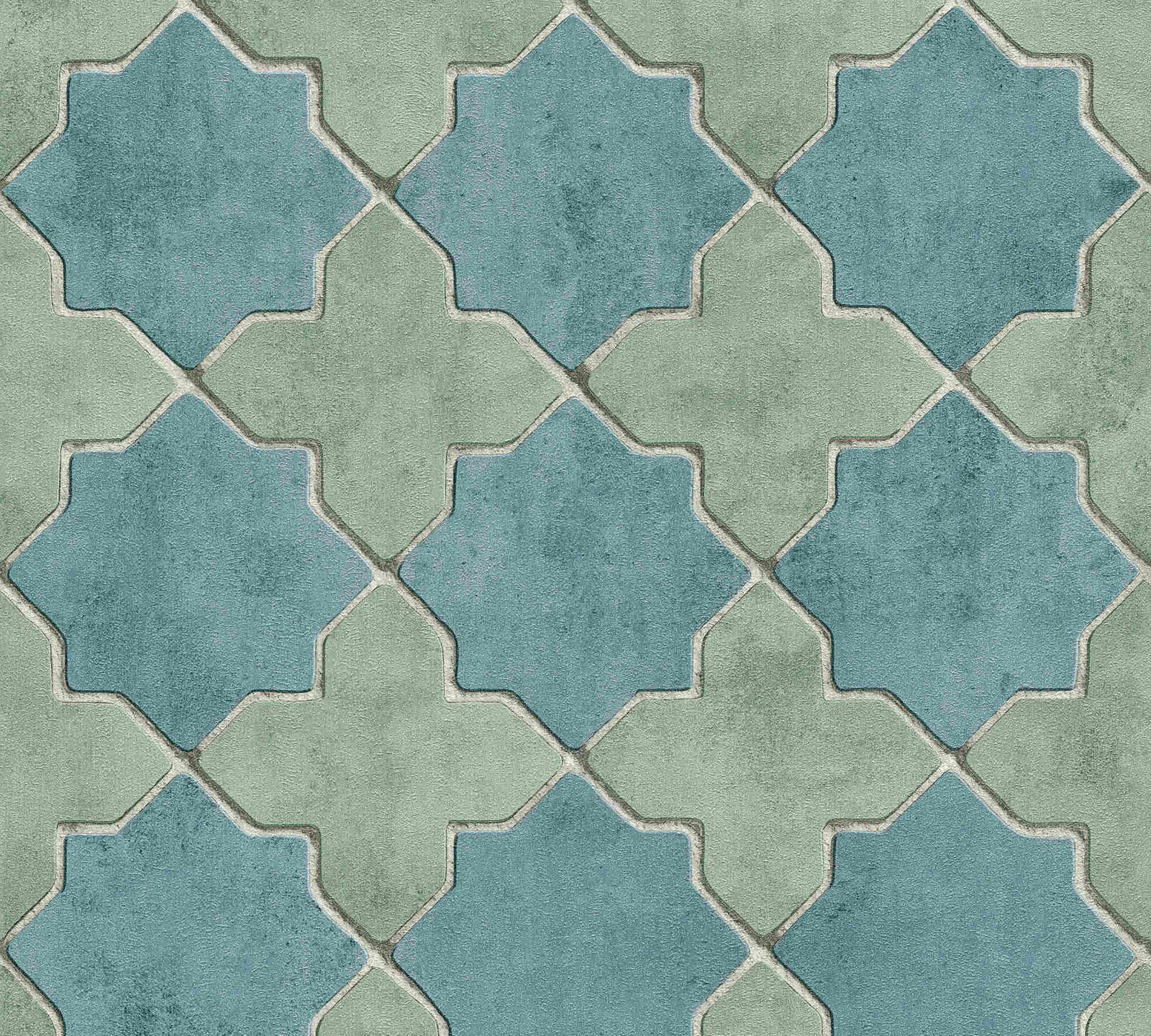 1600x1440 Non Woven Wallpaper Tile Look Blue Pale Green 37421 4