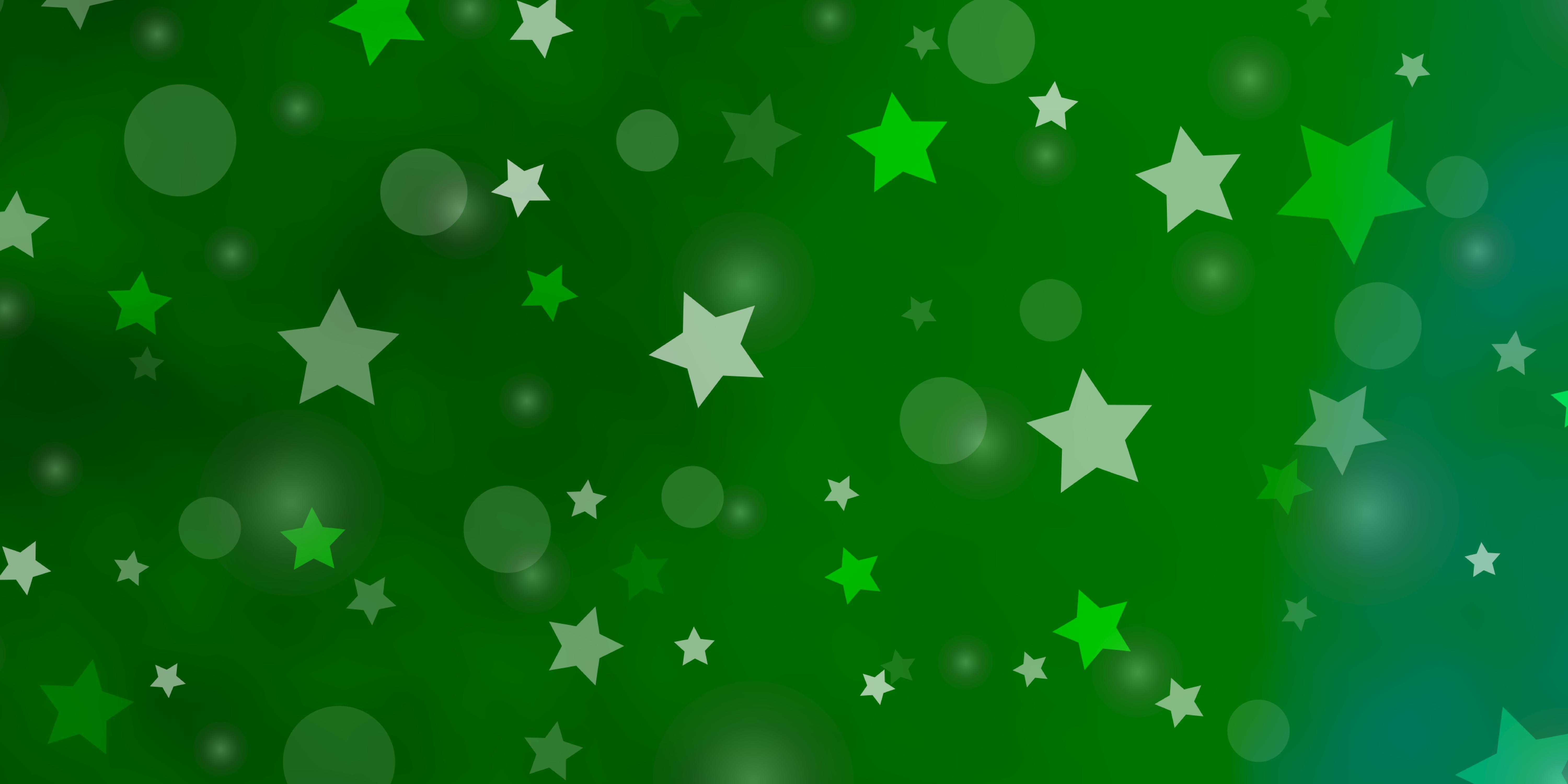 6000x3000 Light Green vector texture with circles, stars. Abstract illustration with colorful spots, stars. Pattern for design of fabric, wallpaper