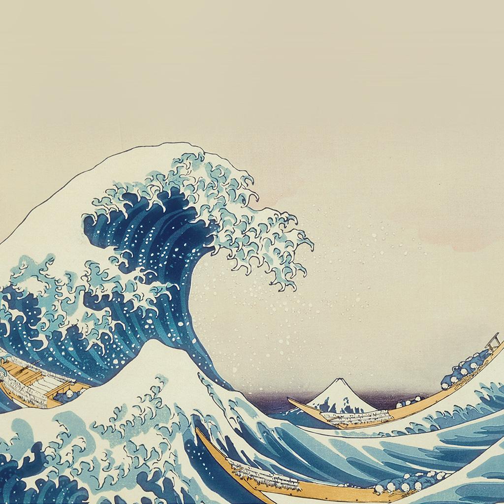 1024x1024 Wave Art Hokusai Painting Classic Art Illustration Wallpaper