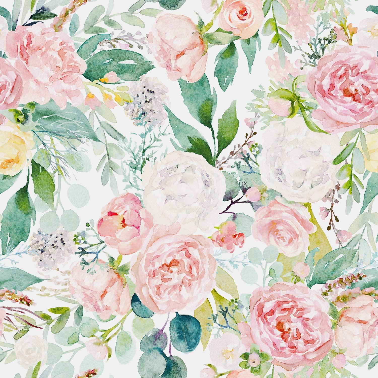 1500x1500 AMAZING WALL Summer Water Color Floral Pattern Peel and Stick Self Adhesive Wallpaper 500cm
