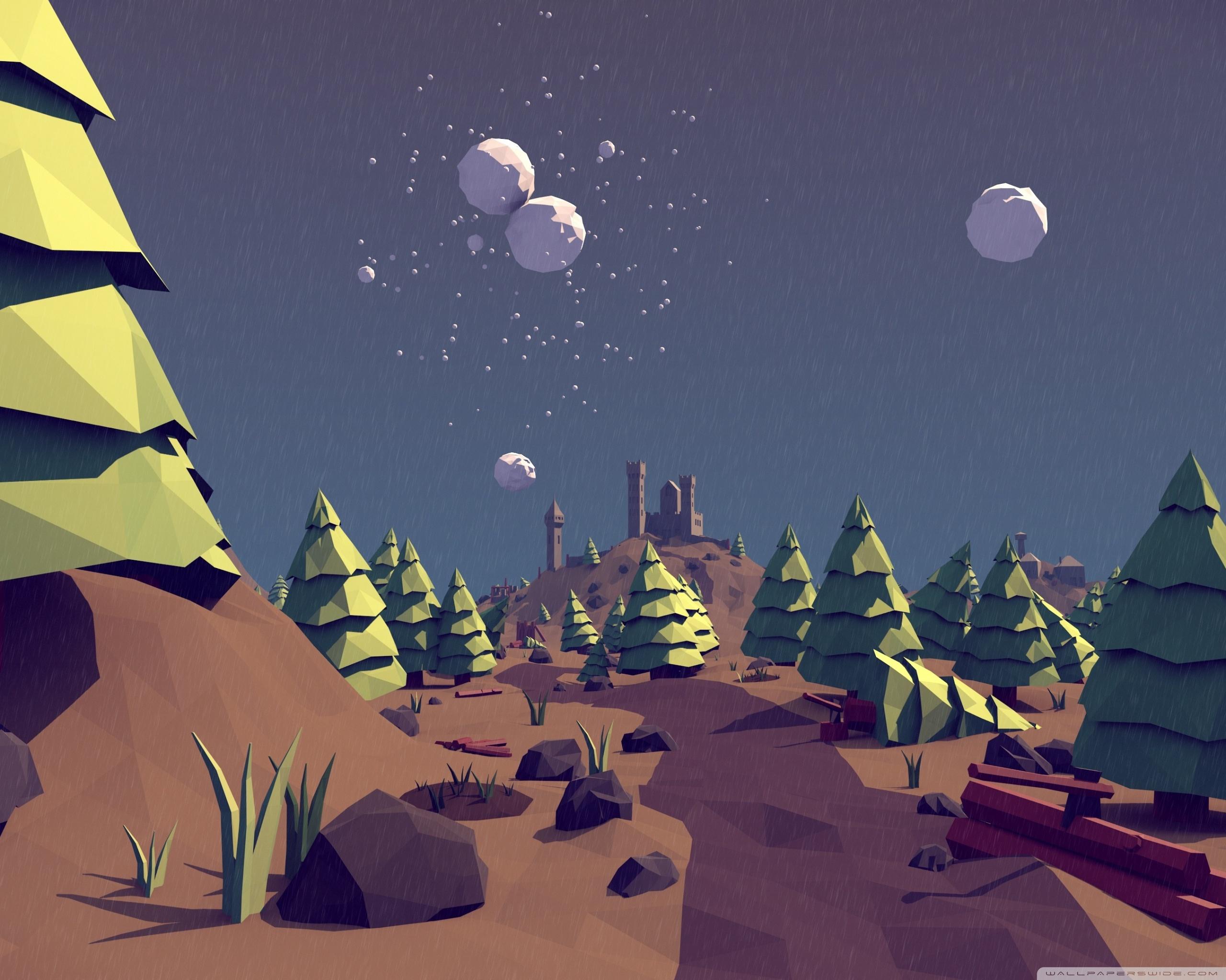 2560x2048 Low Poly Pine Trees Landscape Ultra HD Desktop Background Wallpaper for : Multi Display, Dual & Triple Monitor