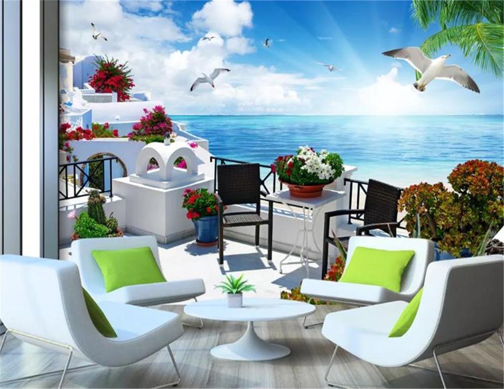 1024x789 3D Wallpaper Living Room Greece Aegean Sea Beautiful Sea View 3D Indoor TV Background Wall Decoration Mural Wallpaper From Yunlin $10.42