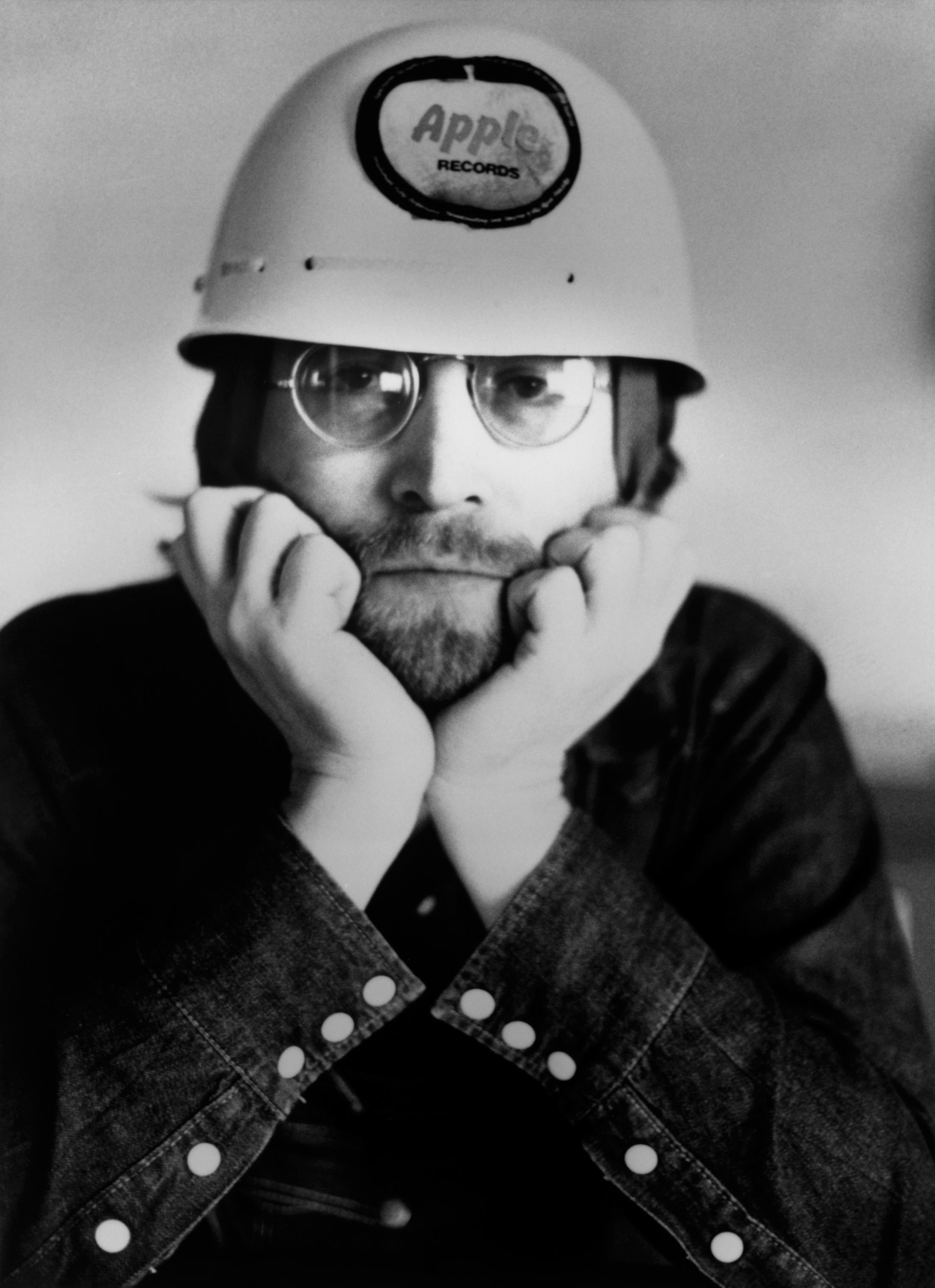 2203x3034 john lennon wallpaper, personal protective equipment, helmet, headgear, photography, black and white, monochrome, fashion accessory, facial hair, hat, style