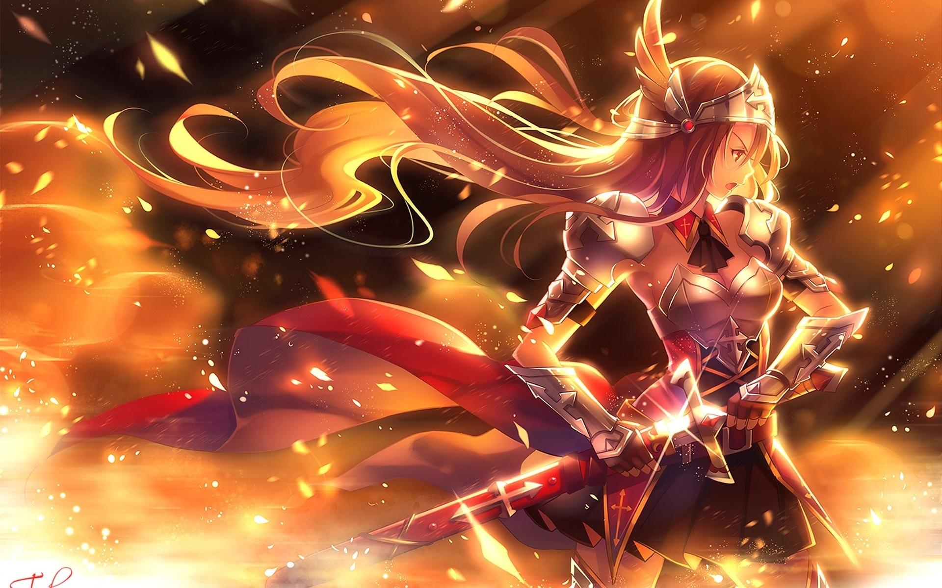 1920x1200 Wallpaper Anime girl, golden warrior, sword, weapons, armor 1920x1200 HD Picture, Image