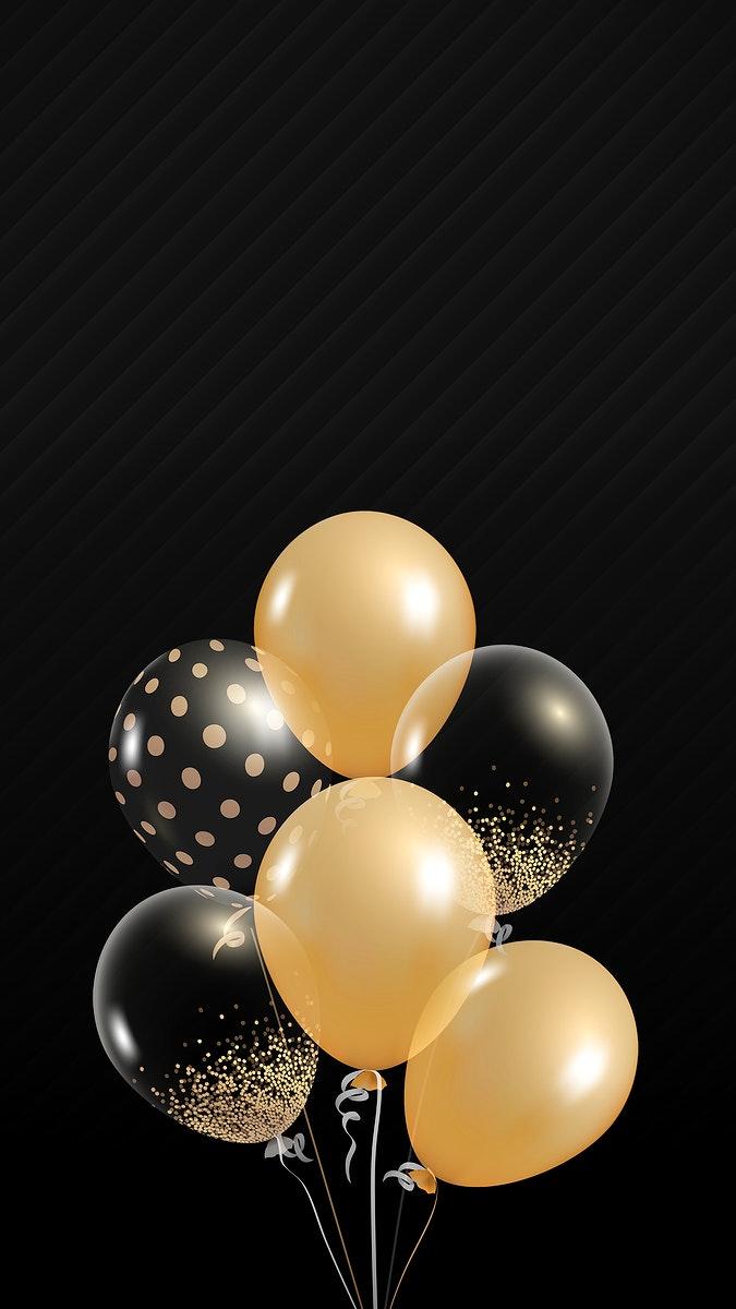 675x1200 Festive golden black balloons psd