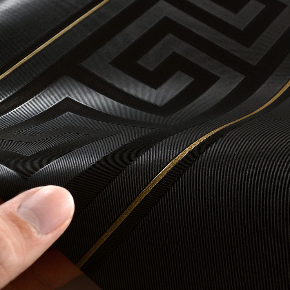 1000x1000 93524 4 Black Greek Key Gold Metallic Striped Wallpaper