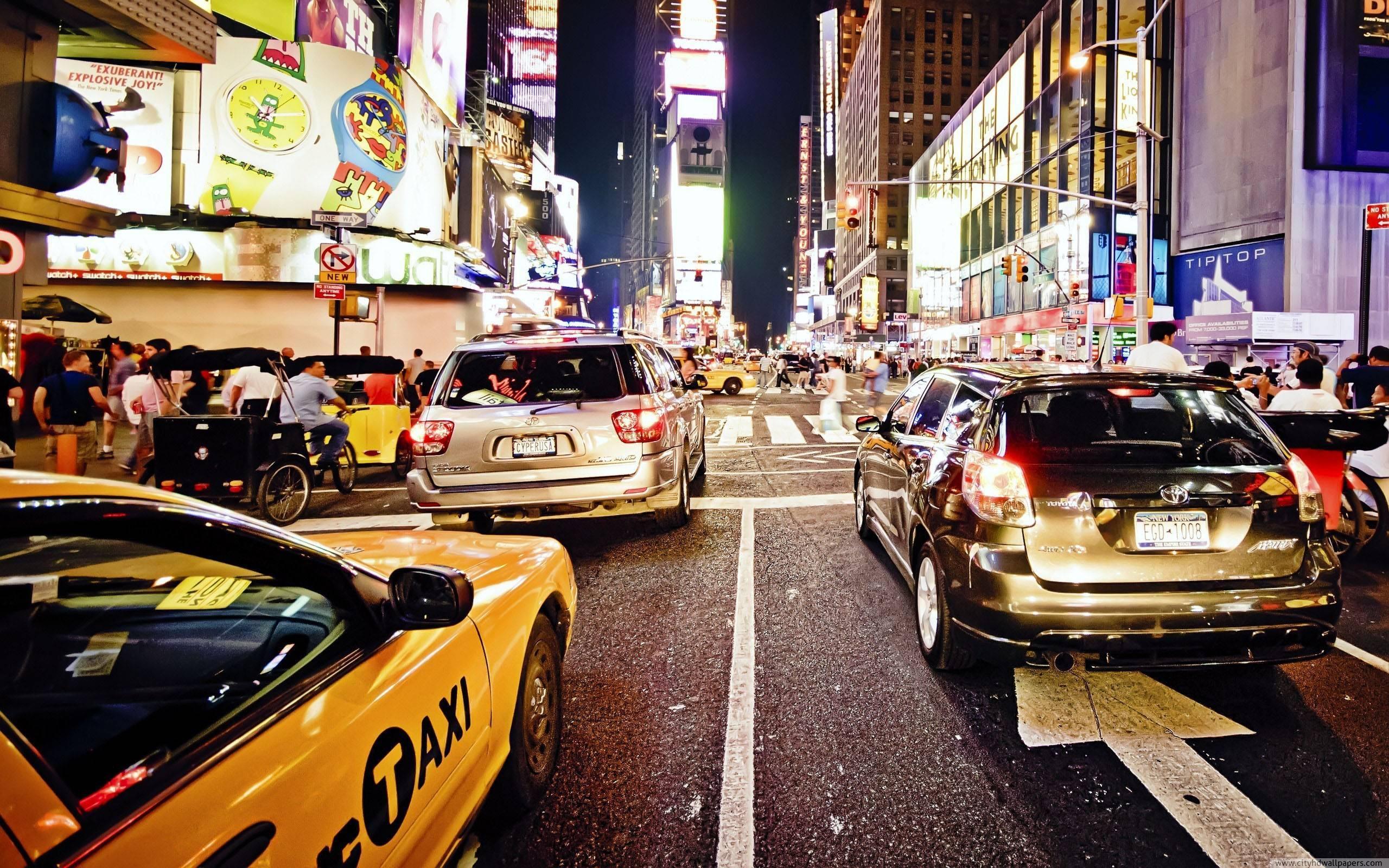 2560x1600 Time Square at summer night in New York City
