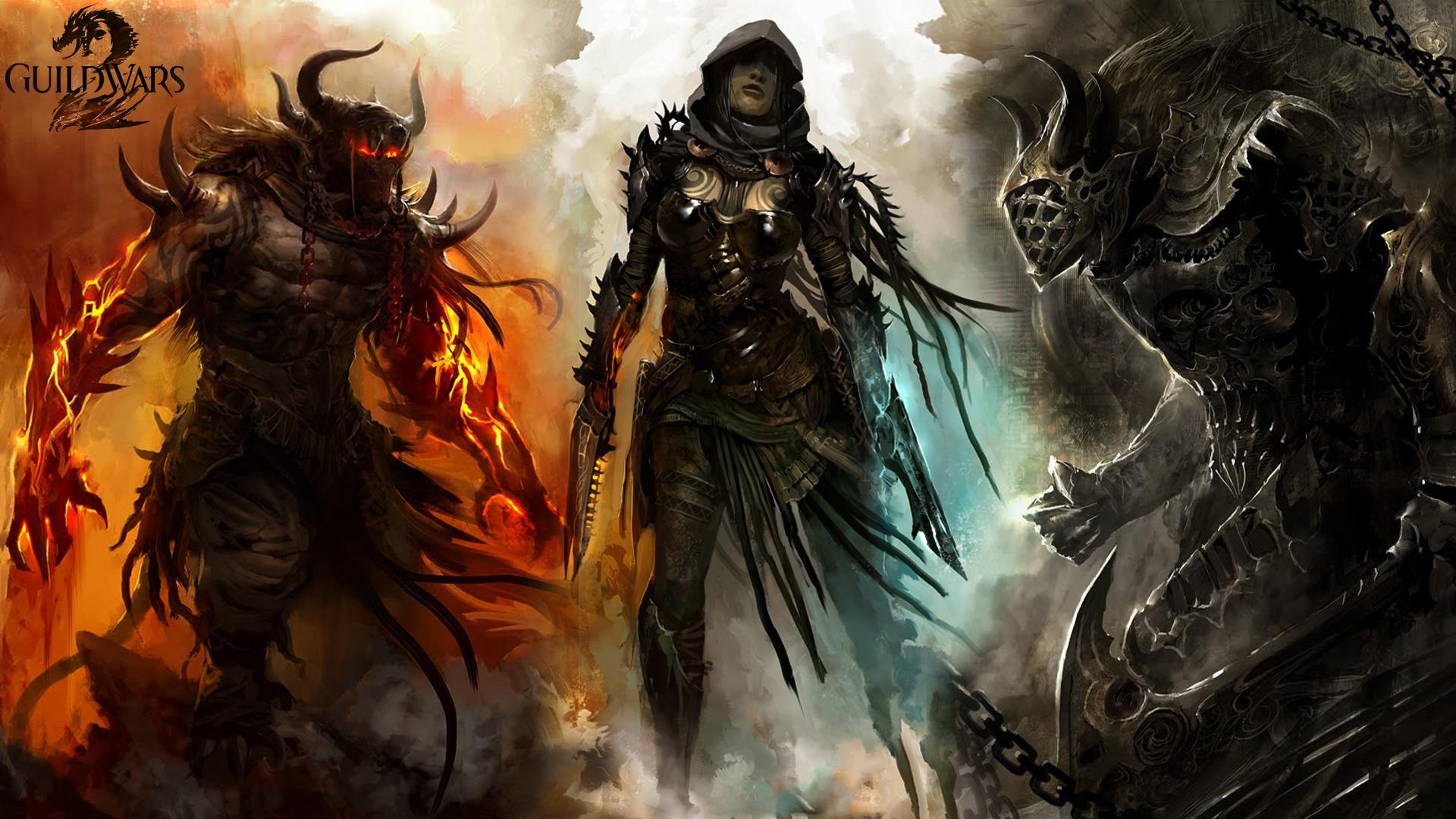 1920x1080 Guild Wars 2 fantasy art warriors weapons demon dark monster creature wallpaperx1080