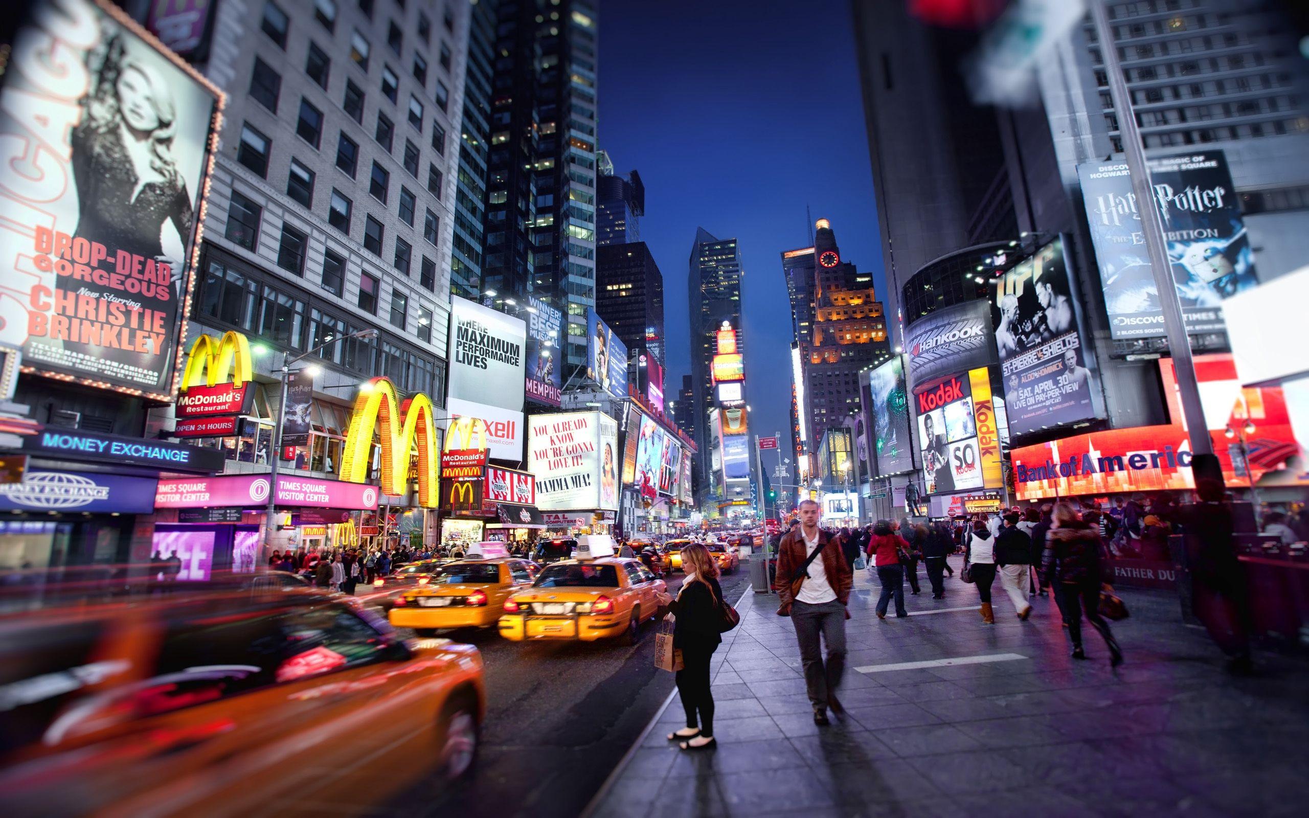 2560x1600 Wallpaper Down on Broadway, new york, night, Times Square