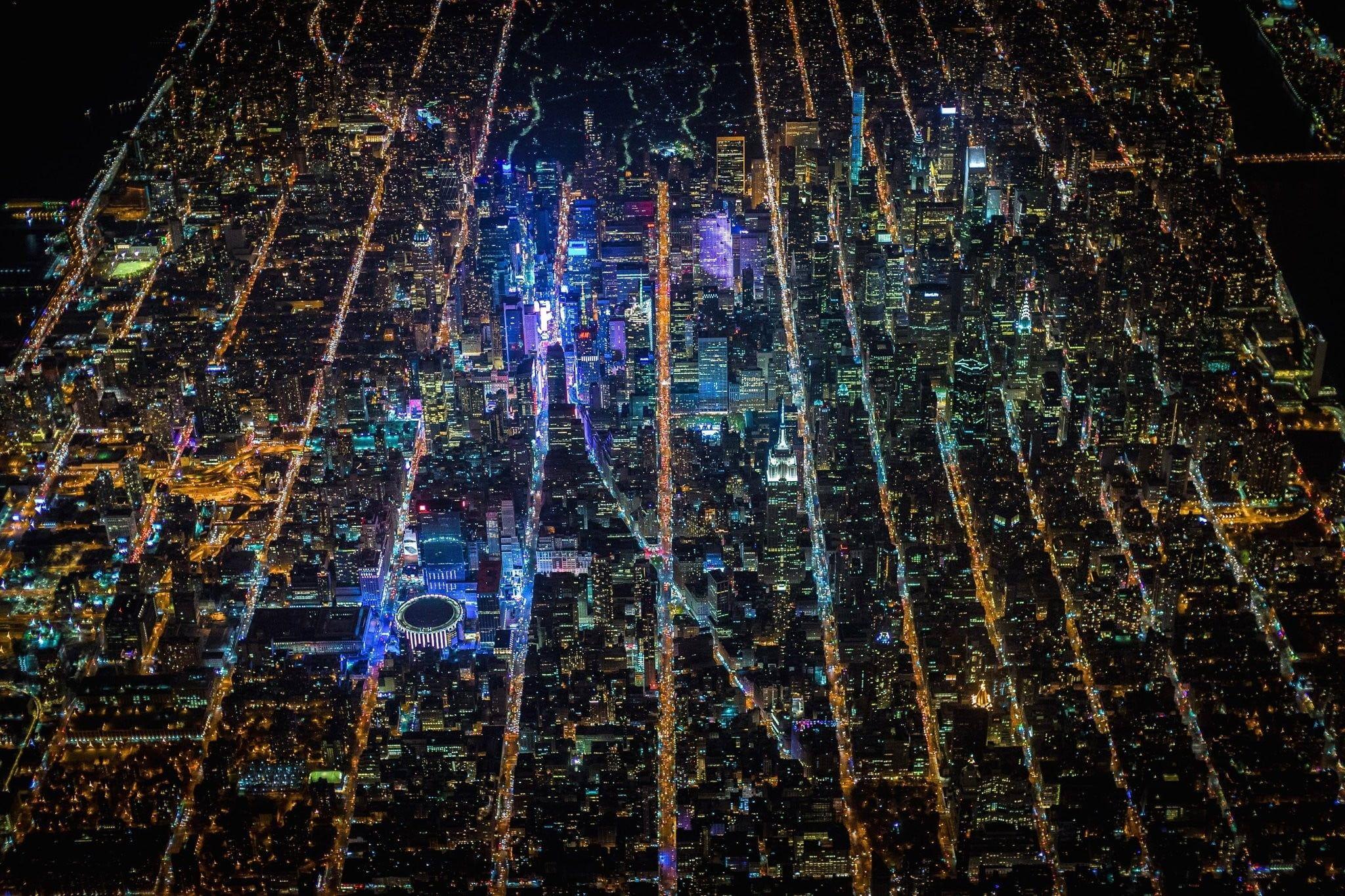 2048x1365 Aerial view of city, Times Square, USA, night, city HD wallpaper