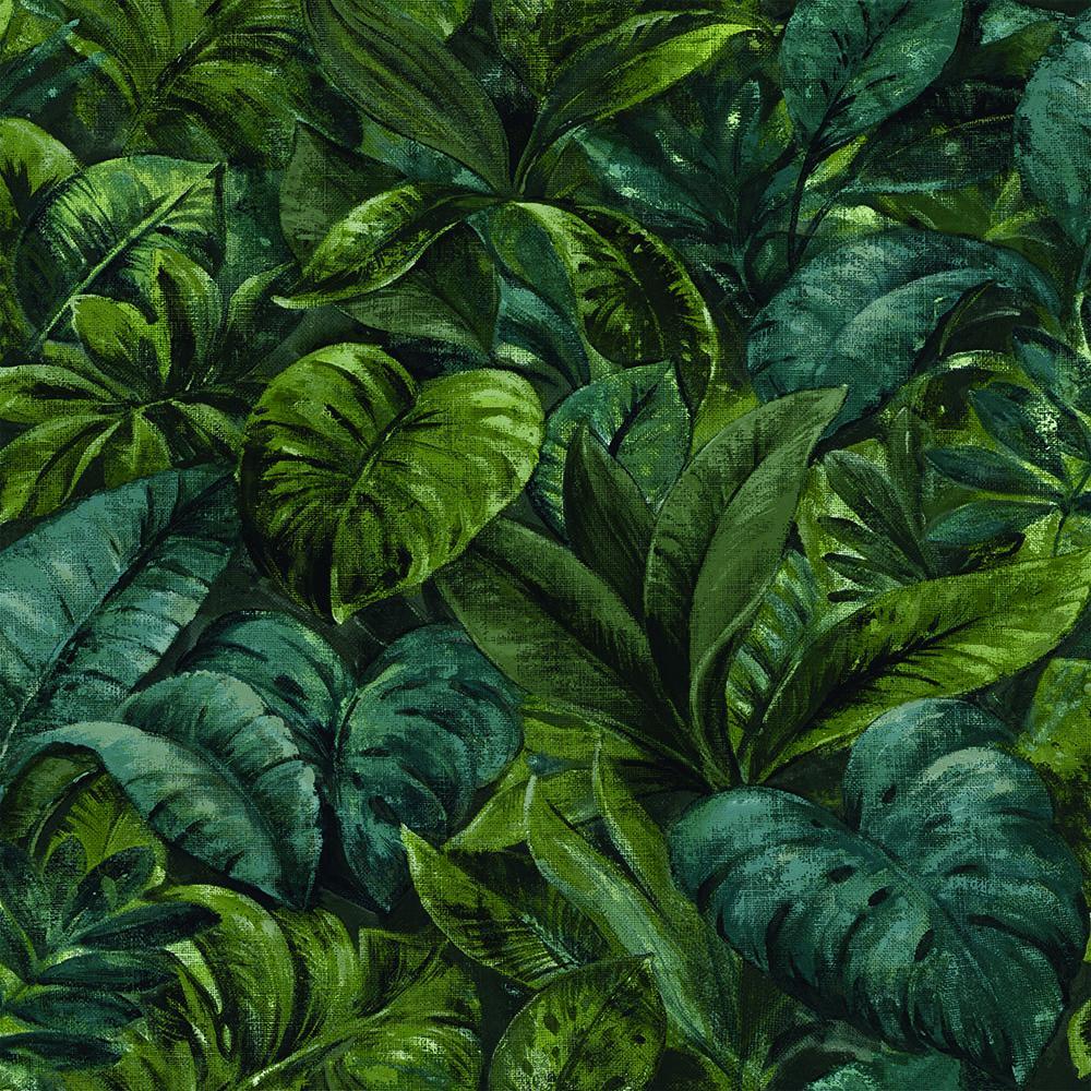 1000x1000 Thick Jungle Foliage Wallpaper in Green