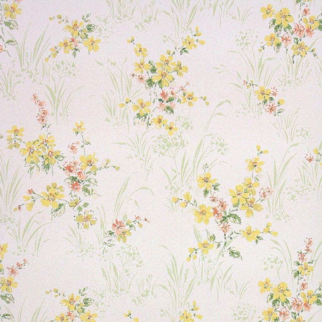 1024x1024 1960S RETRO FLORAL Vintage Wallpaper Orange Yellow and Green
