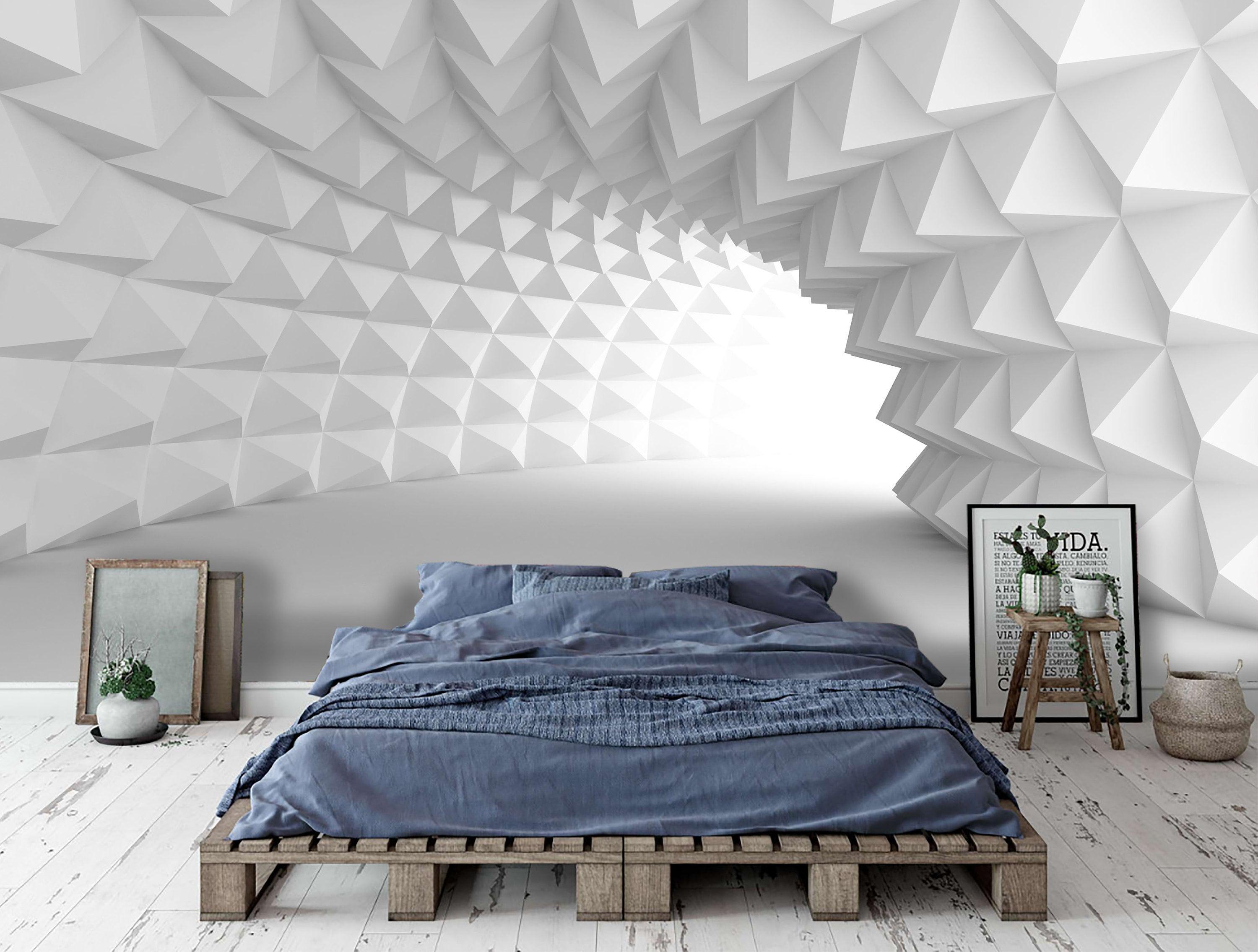 3000x2270 3D White Abstract Geometric Whirl Tunnel Wallpaper Mural Peel