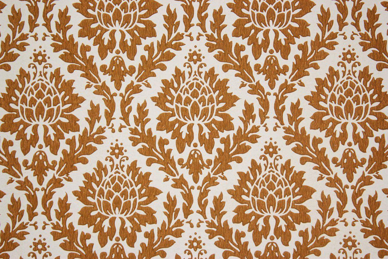 1280x853 1960s Vintage Wallpaper Brown Damask on White Textured