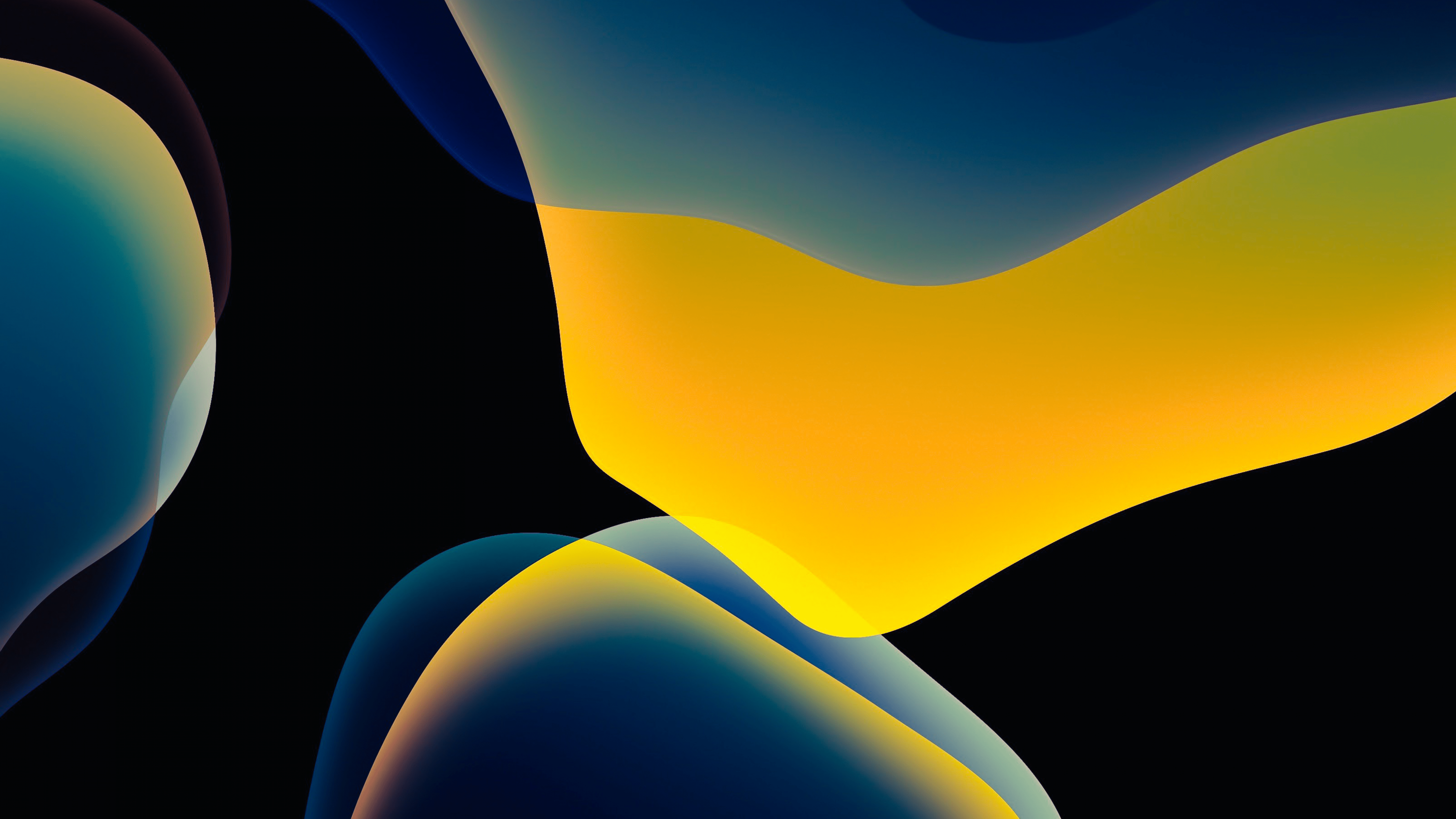 5120x2880 iOS 13 Wallpaper 4K, Stock, iPadOS, Yellow, Black background, AMOLED, Abstract