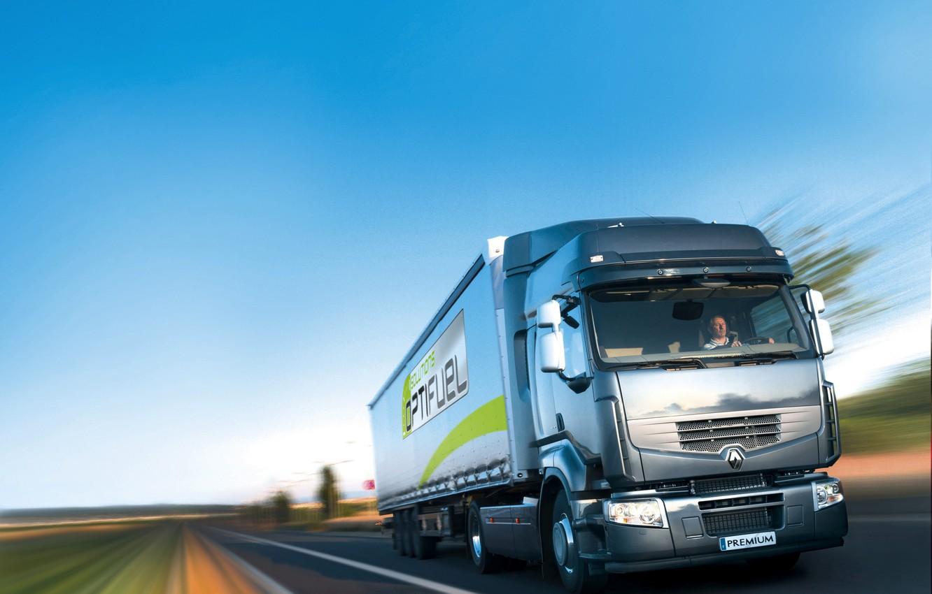 1332x850 Wallpaper road, grey, movement, truck, Renault, tractor, 4x the trailer, Premium Route, Renault Trucks image for desktop, section грузовики