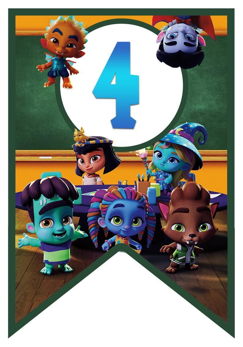 794x1131 Super Monsters Banner Instant download. Etsy. Cumpleaños de monstruos, Cumpleaños de halloween, Manualidades
