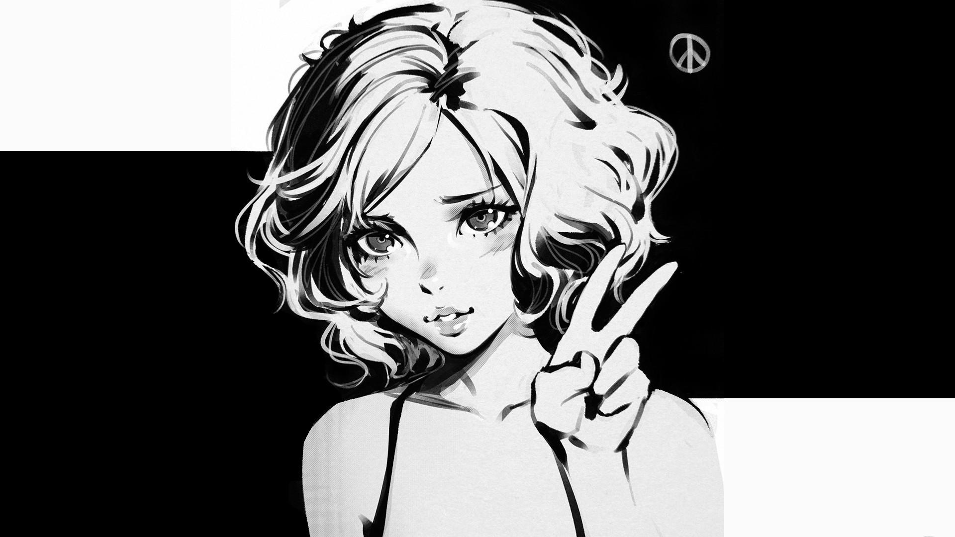 1920x1080 Anime Black and White Wallpaper