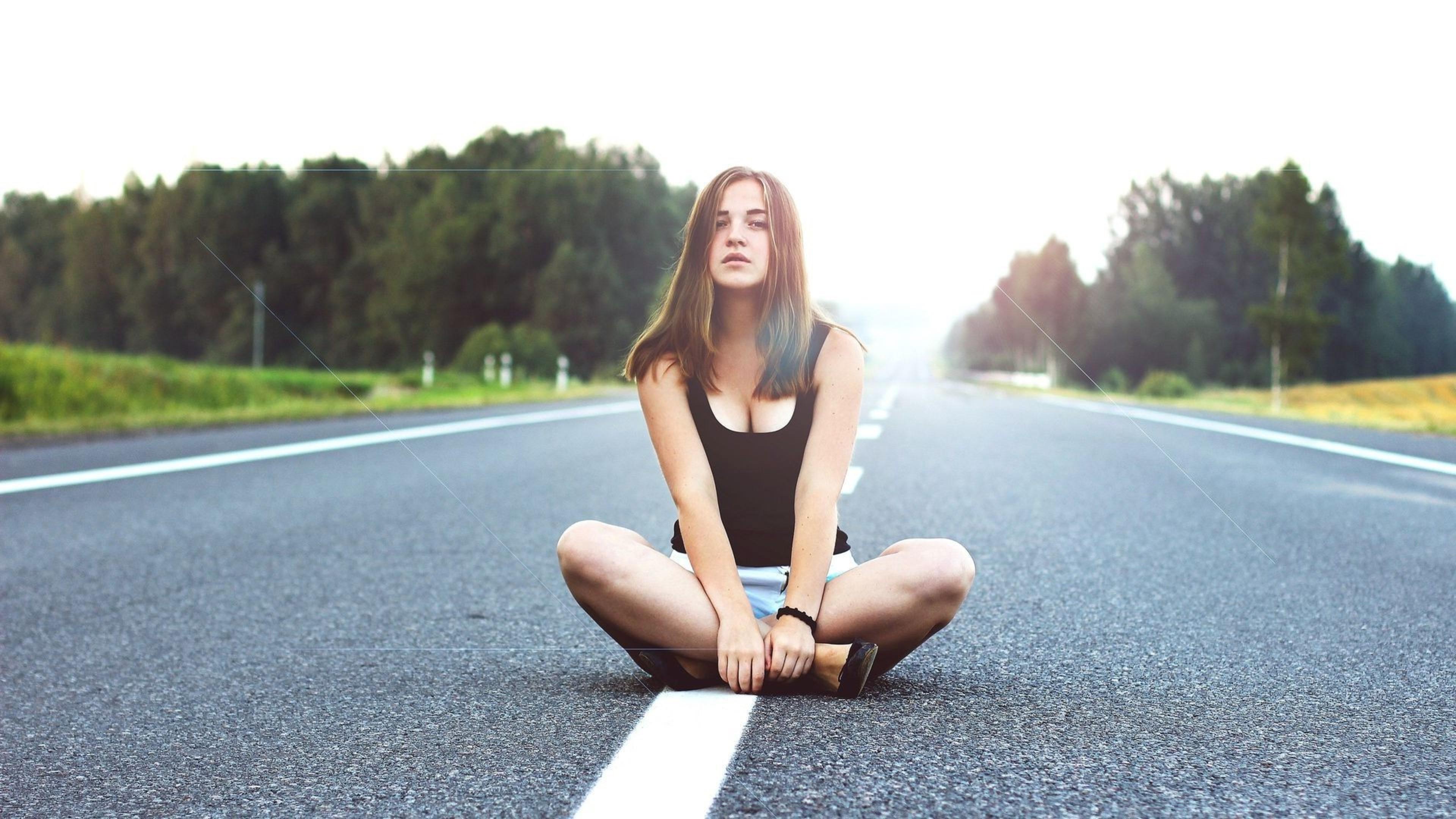 3840x2160 Girl Sitting On Road, HD Girls, 4k Wallpaper, Image, Background, Photo and Picture