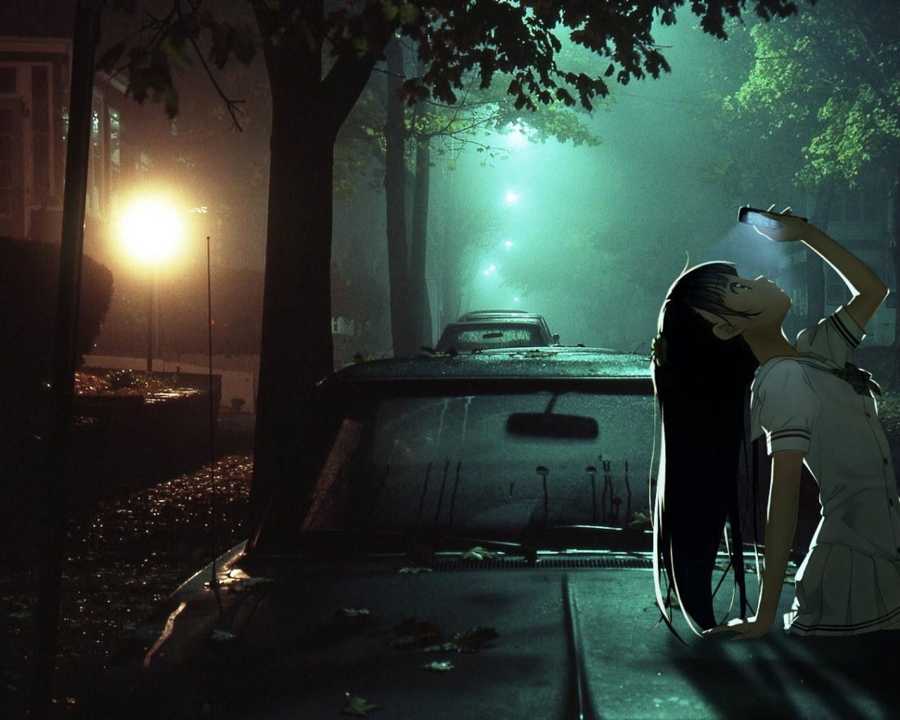 1280x1024 Girl sitting on car hood anime wallpaper, anime girls, phone, night, Kantoku • Wallpaper For You HD Wallpaper For Desktop & Mobile
