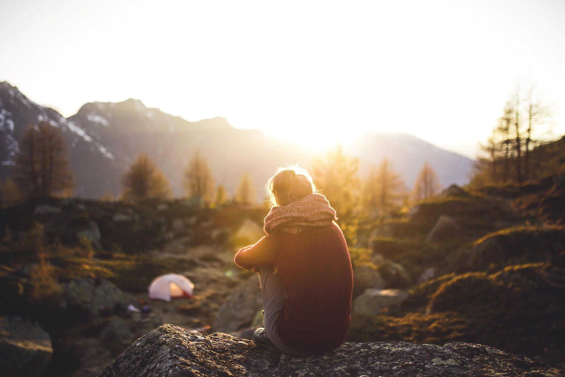 1920x1280 girl sitting on rock at lovely sad nature wallpaper