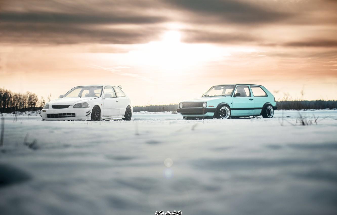 1332x850 Wallpaper civic, winter, honda civic, lowdaily, kanjo, voomeran, golf2 image for desktop, section volkswagen